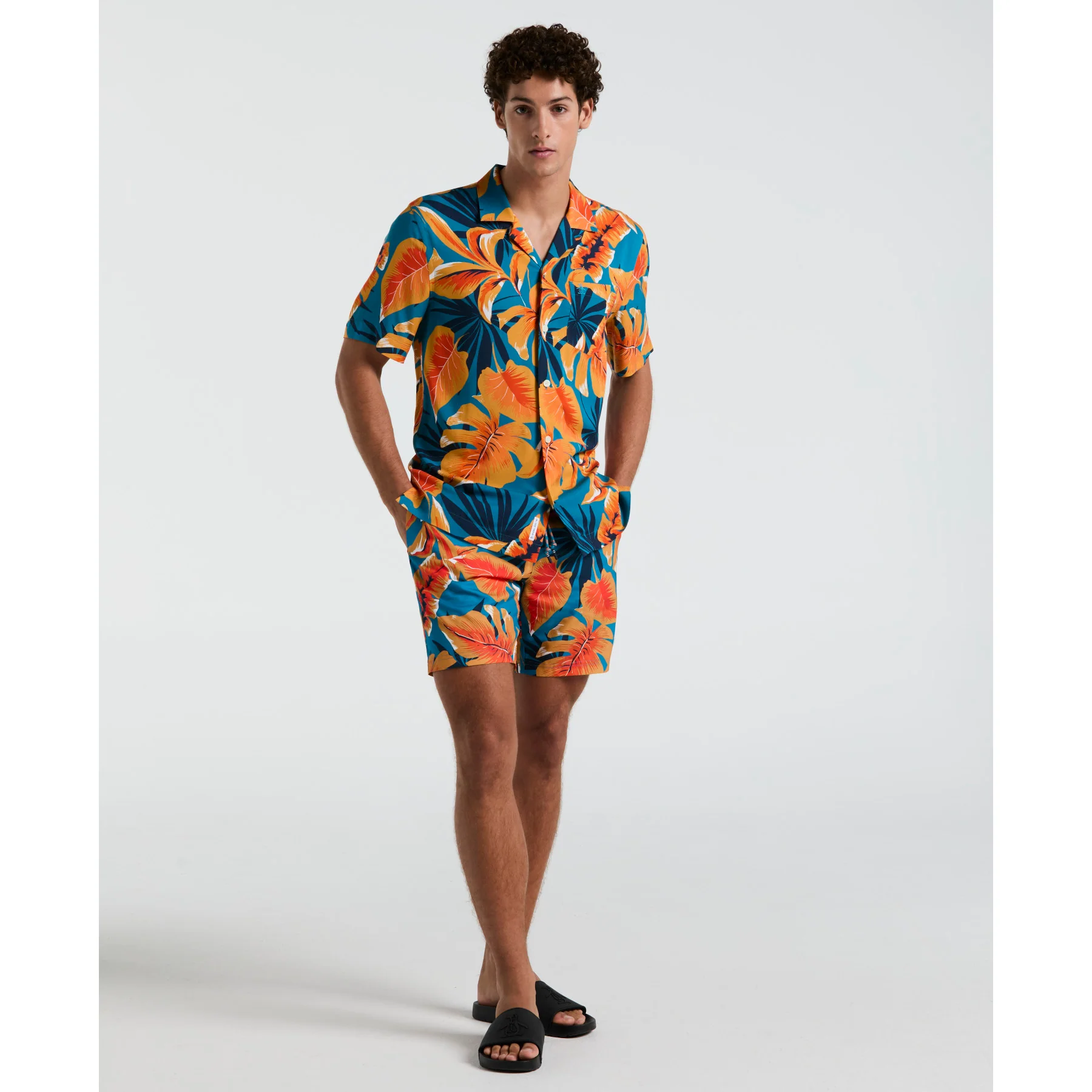 Ecovero™ Tropical Leaf Print Short Sleeve Shirt In Mosaic Blue - Image 4