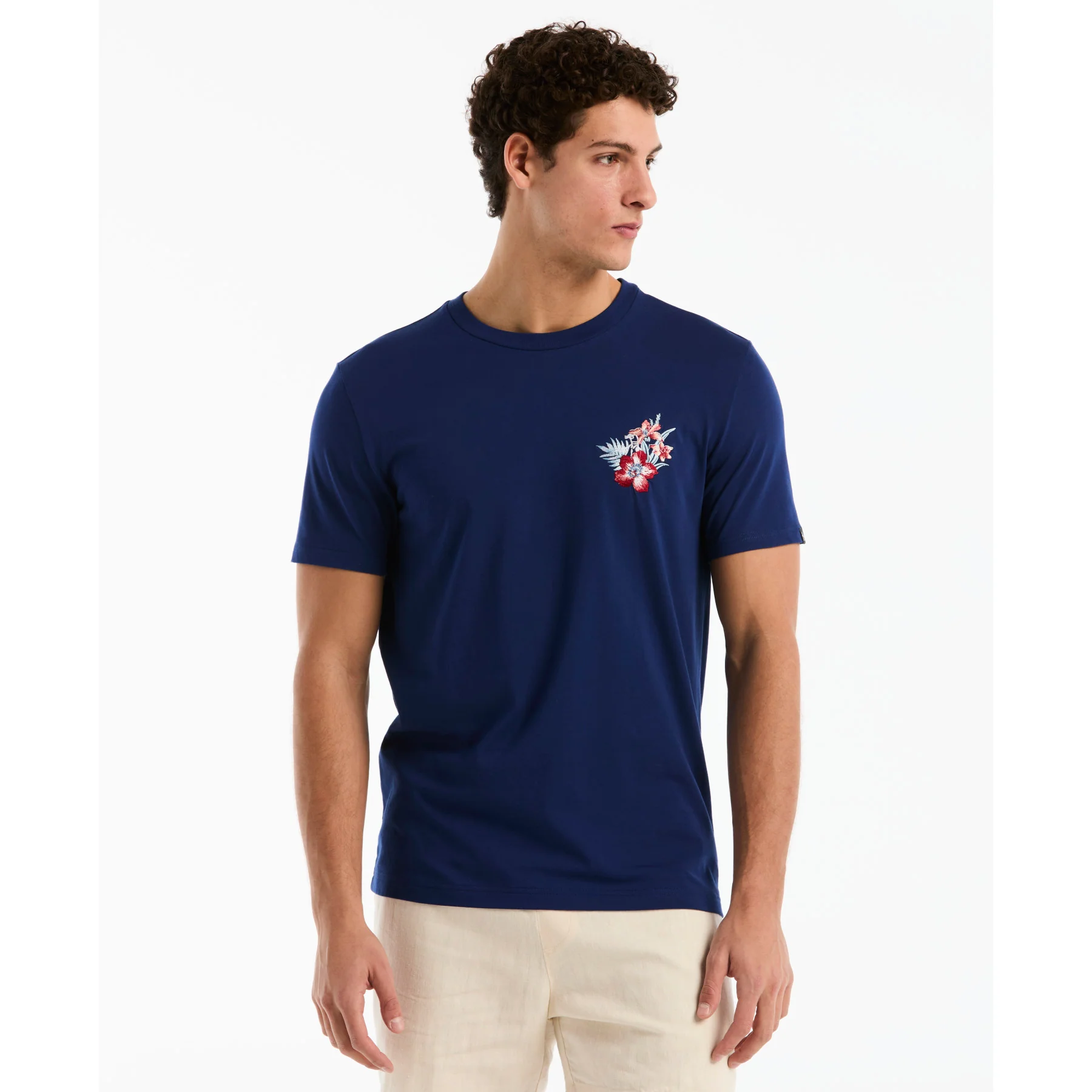 Embroidered Floral Graphic T-Shirt In Blue Depths