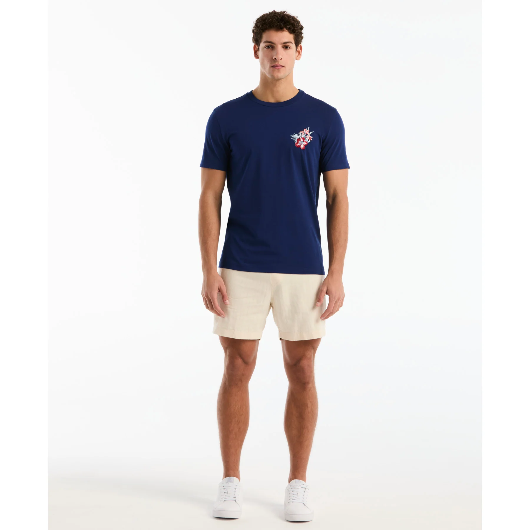 Embroidered Floral Graphic T-Shirt In Blue Depths - Image 2