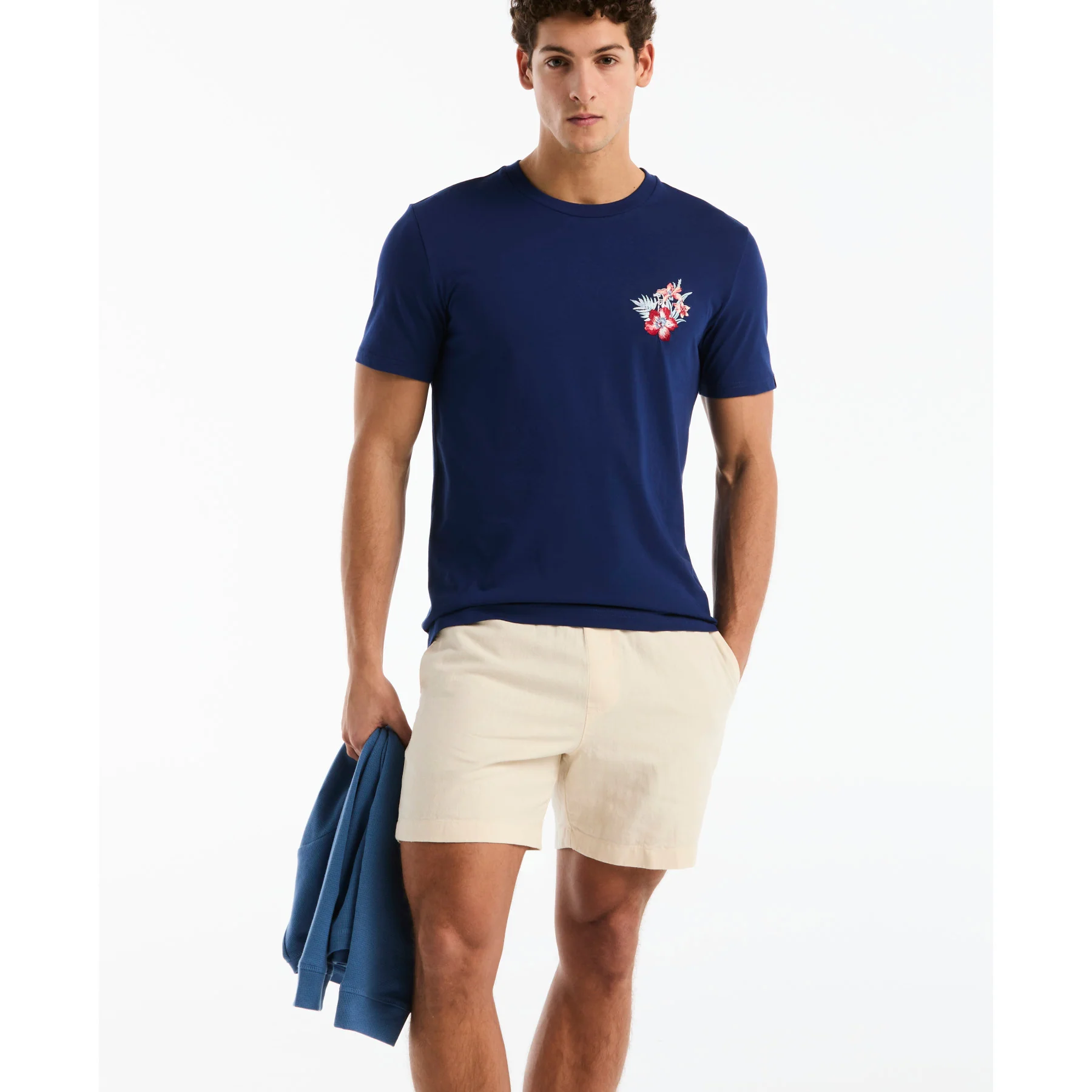 Embroidered Floral Graphic T-Shirt In Blue Depths - Image 5