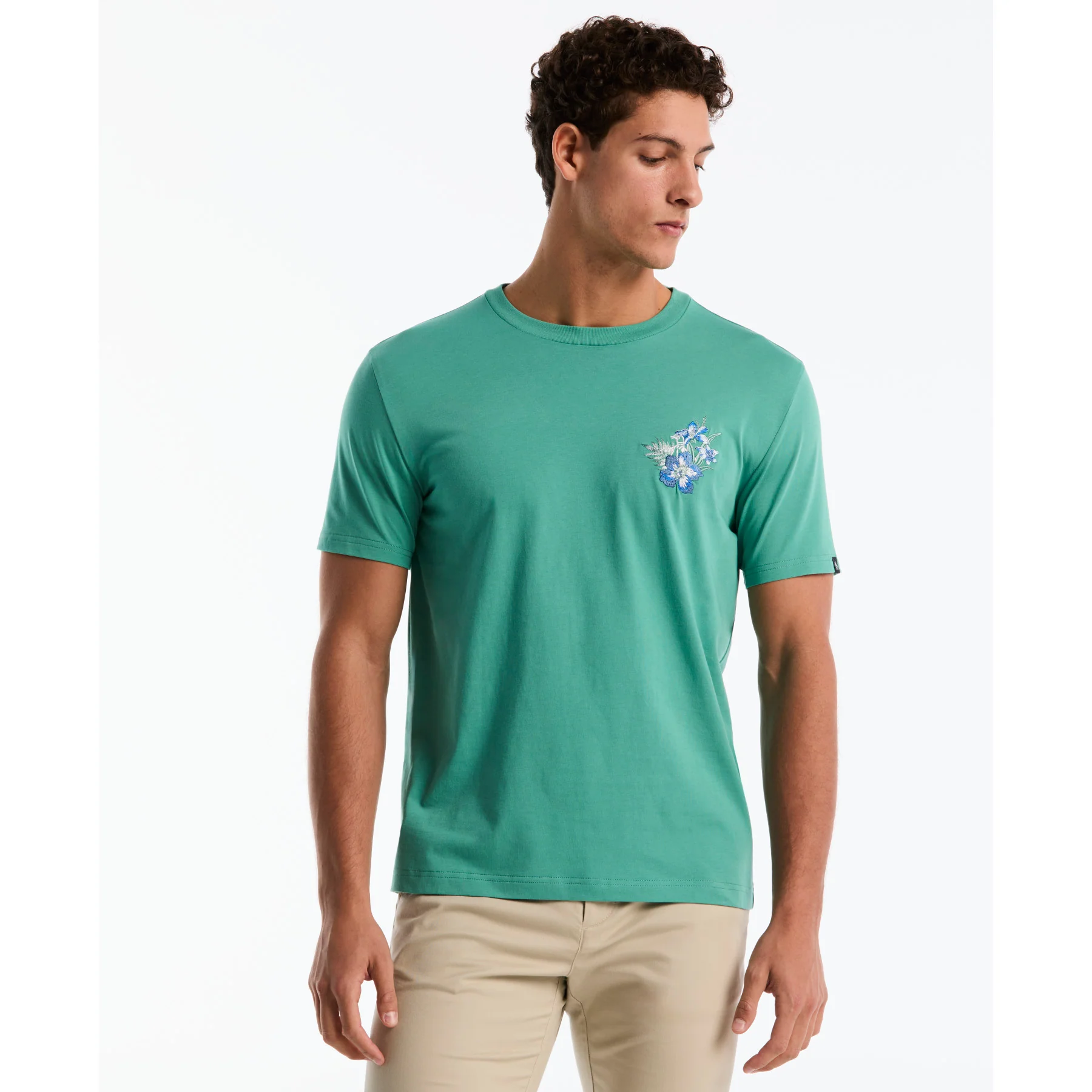 Embroidered Floral Graphic T-Shirt In Beryl Green