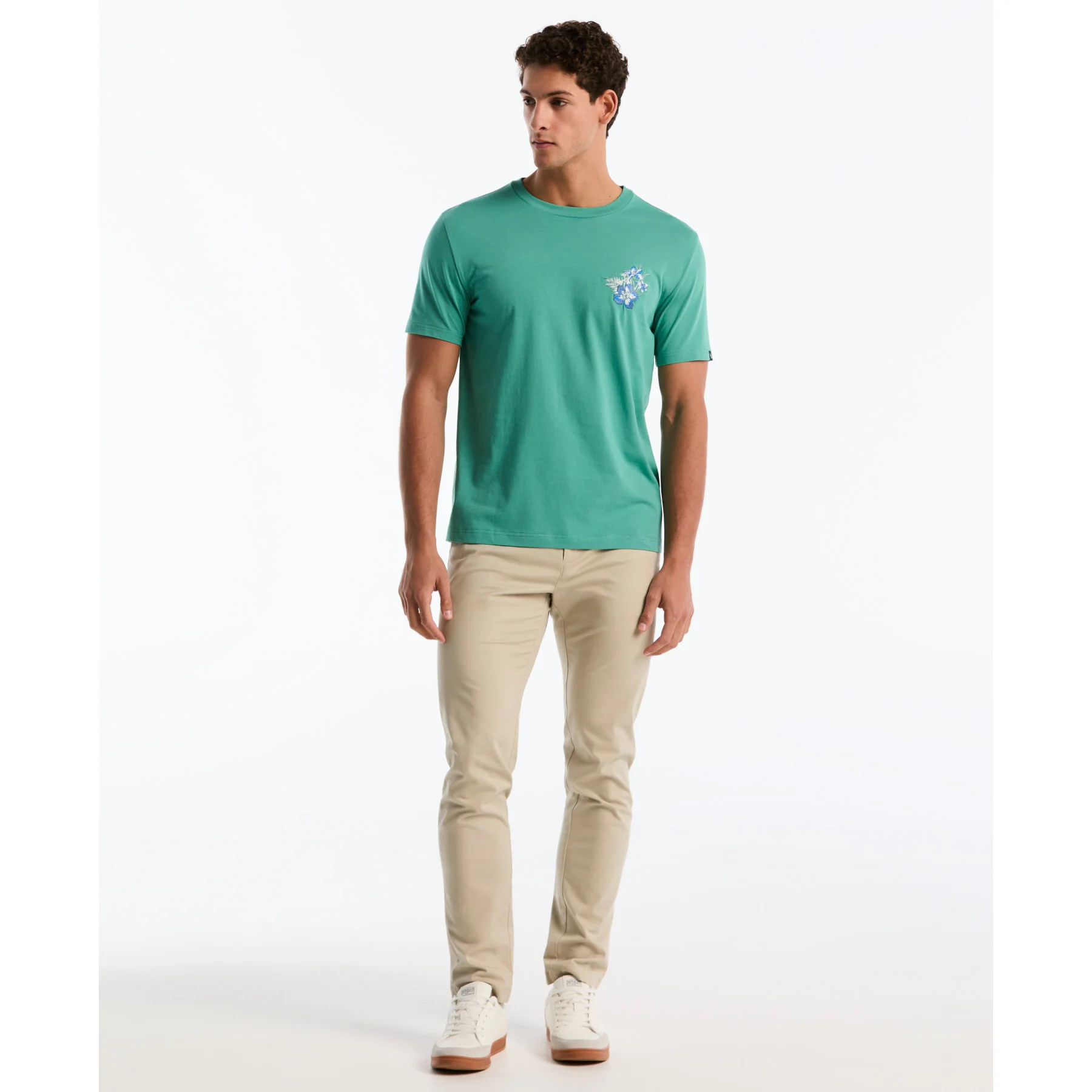 Embroidered Floral Graphic T-Shirt In Beryl Green - Image 2