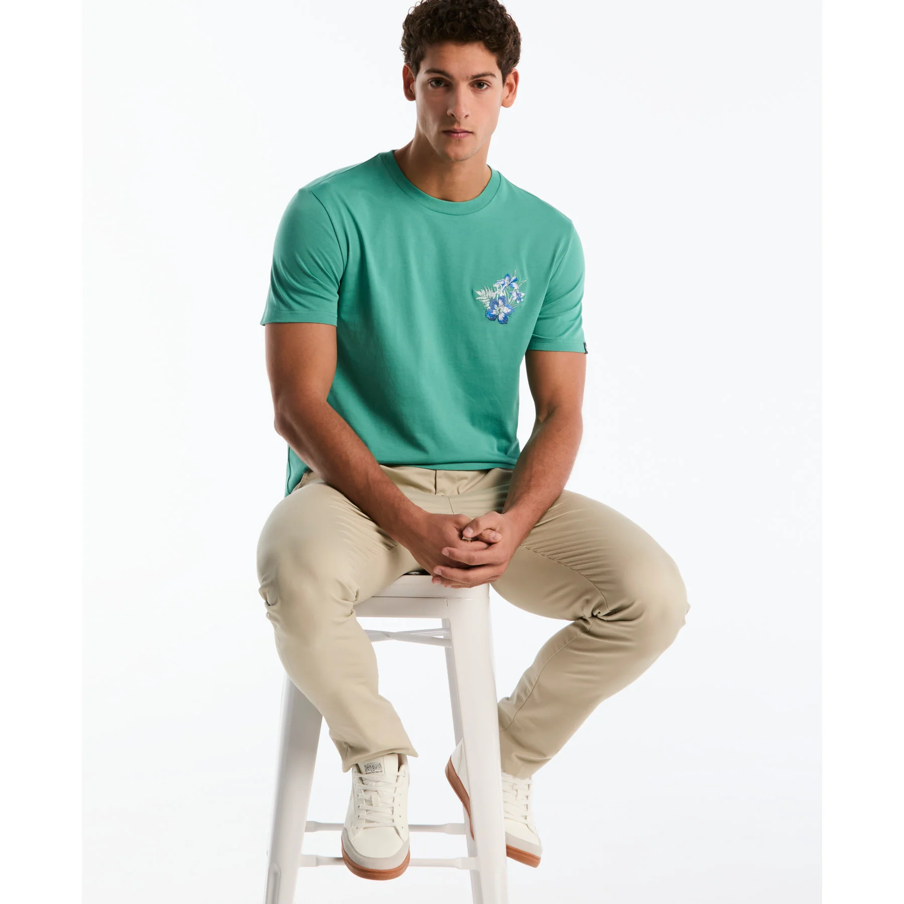 Embroidered Floral Graphic T-Shirt In Beryl Green - Image 5