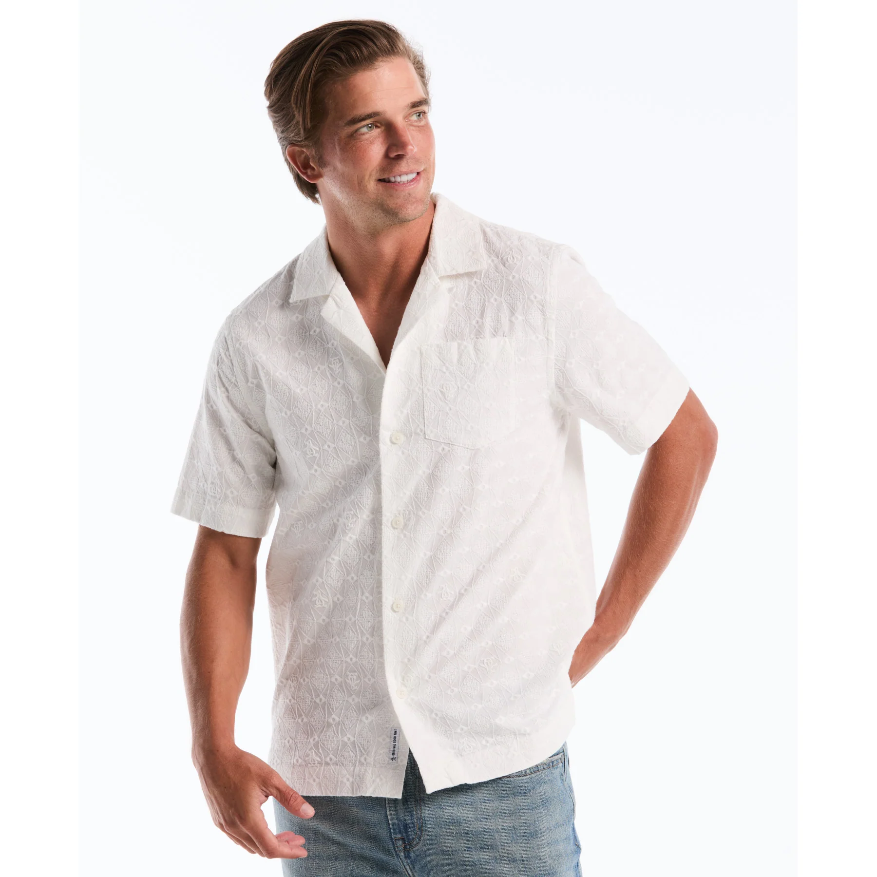 Embroidered Penguin Short Sleeve Shirt In Bright White