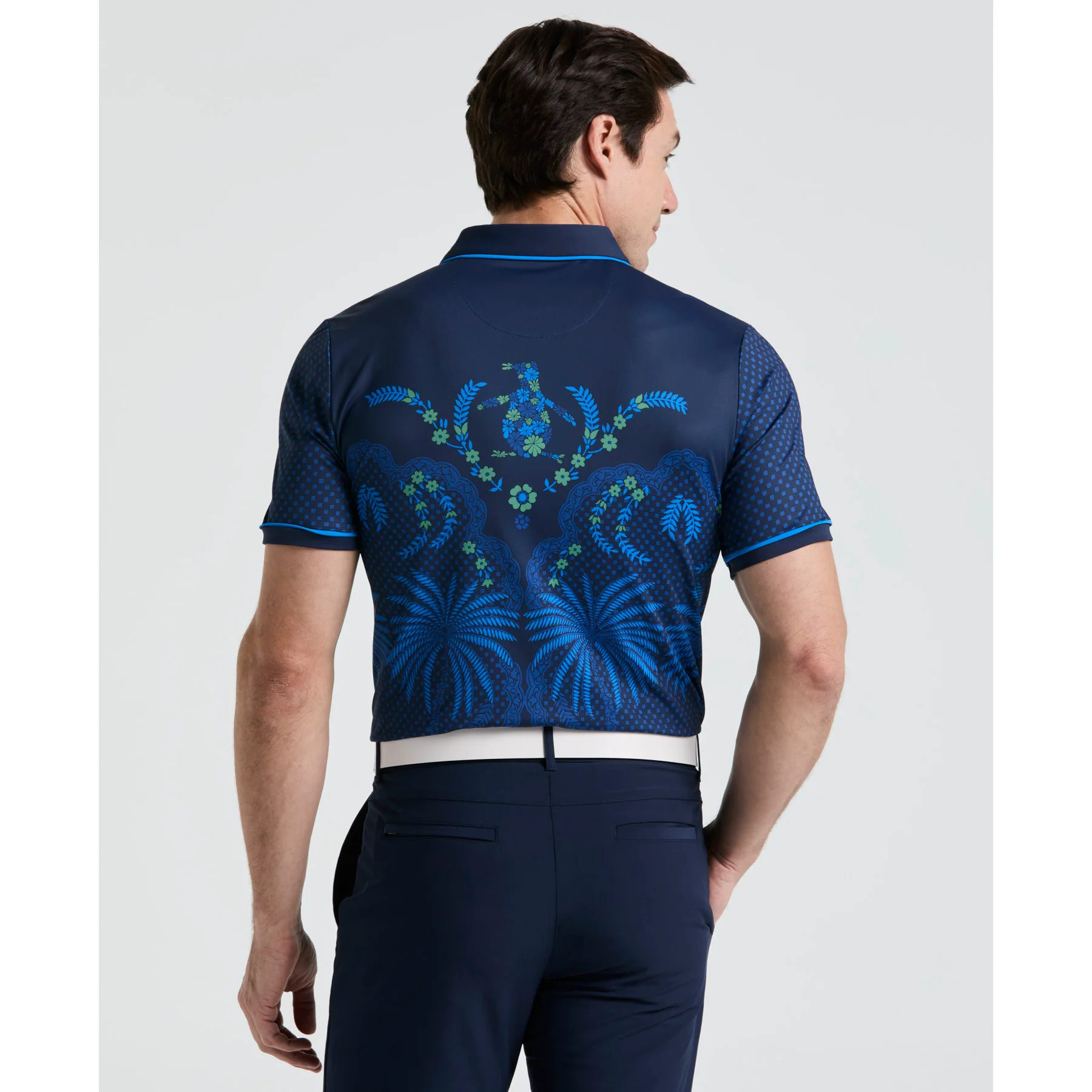 Engineered Novelty Caddy Print Golf Polo Shirt In Black Iris - Image 2