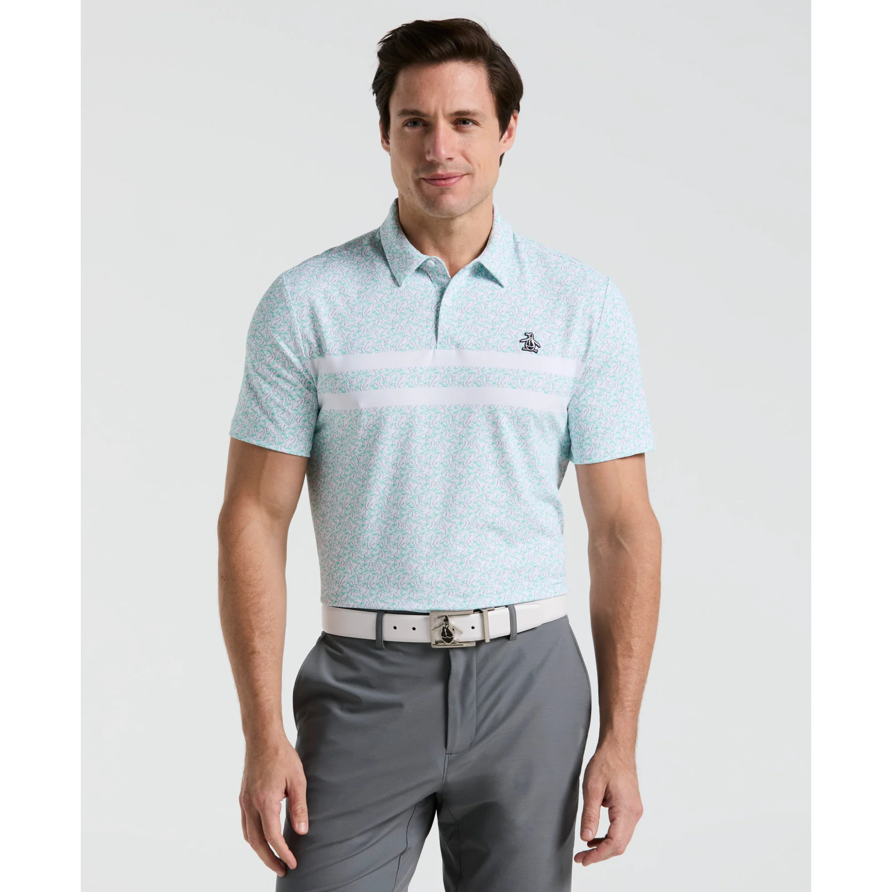 Engineered Novelty Stripe Printed Golf Polo Shirt In Bright White