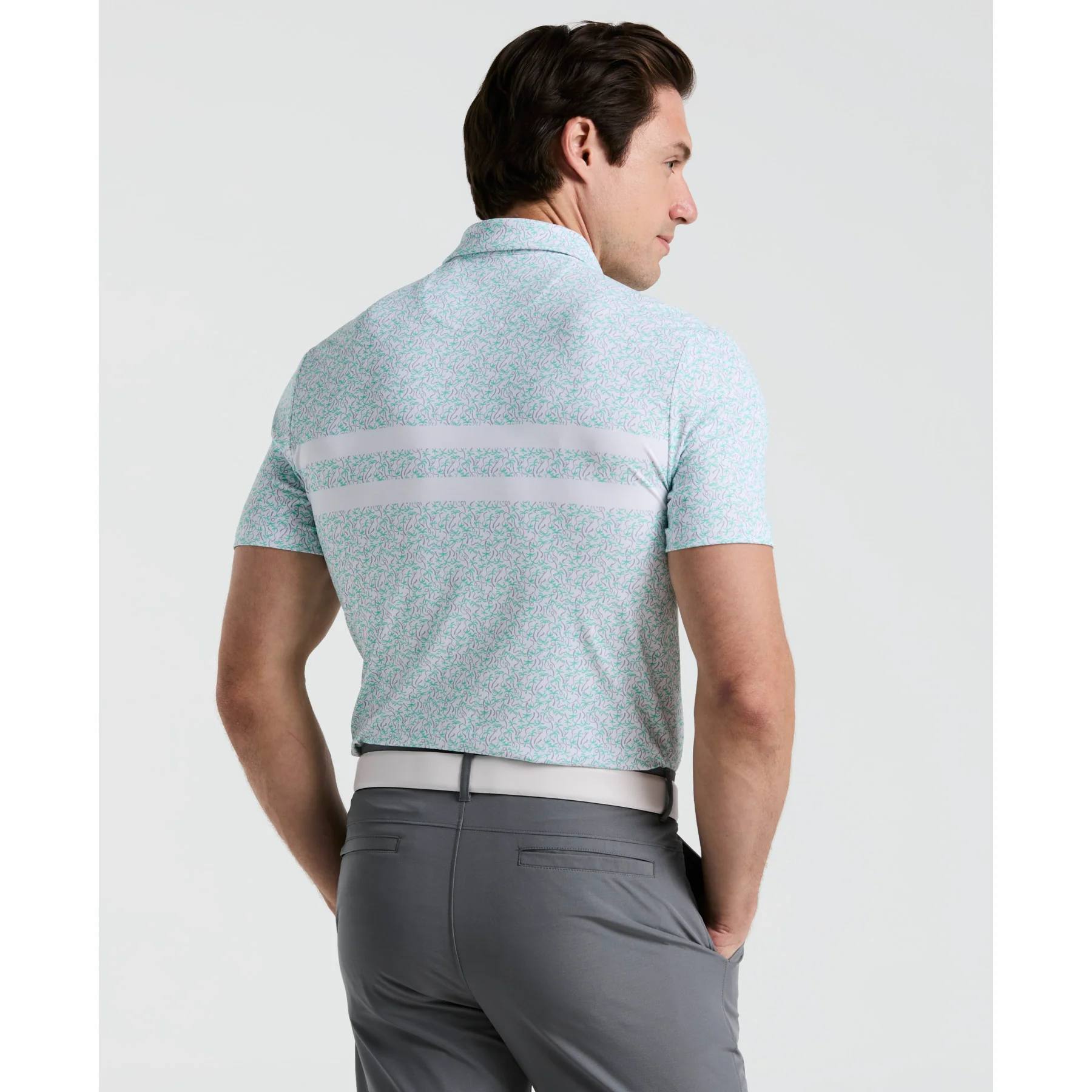 Engineered Novelty Stripe Printed Golf Polo Shirt In Bright White - Image 2