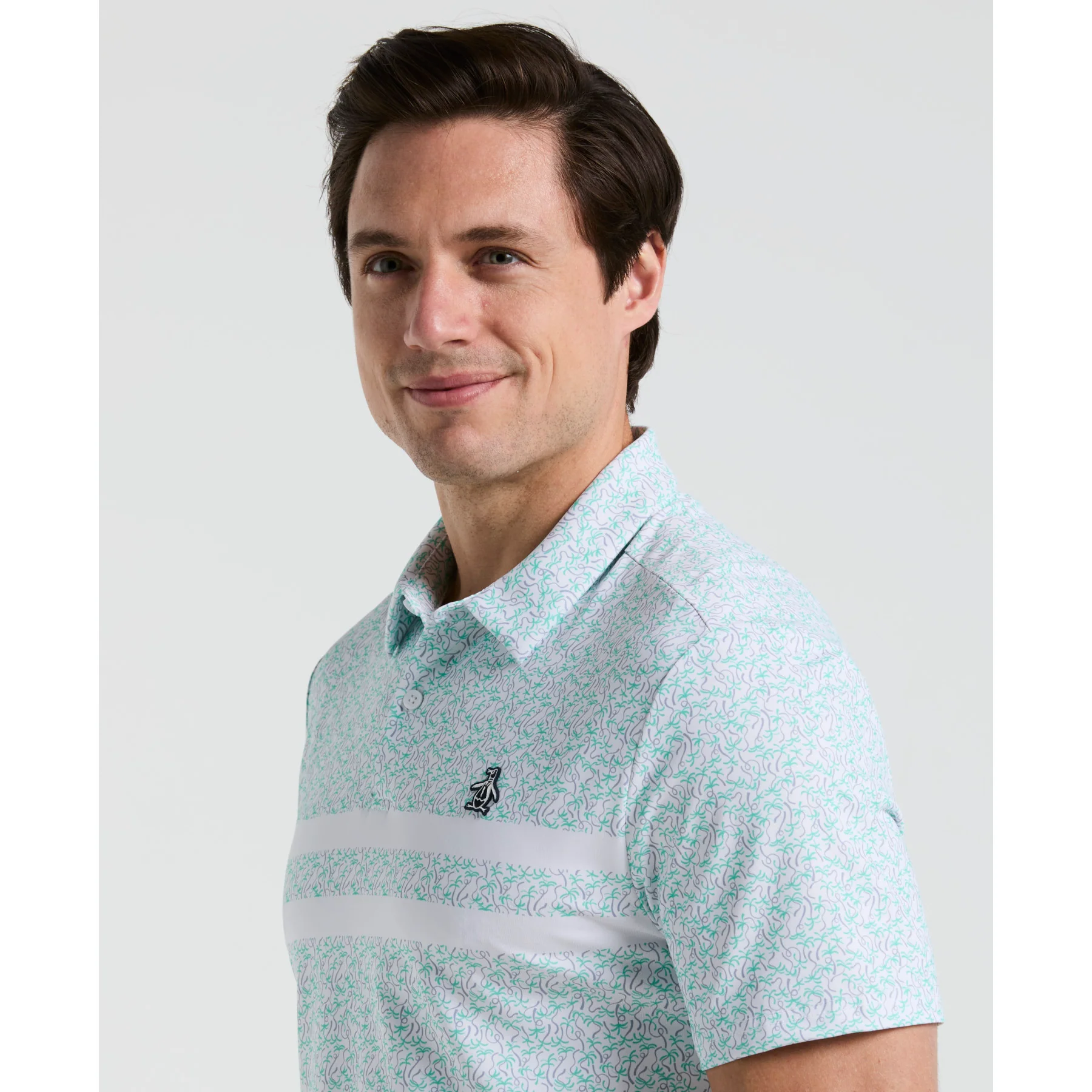 Engineered Novelty Stripe Printed Golf Polo Shirt In Bright White - Image 3