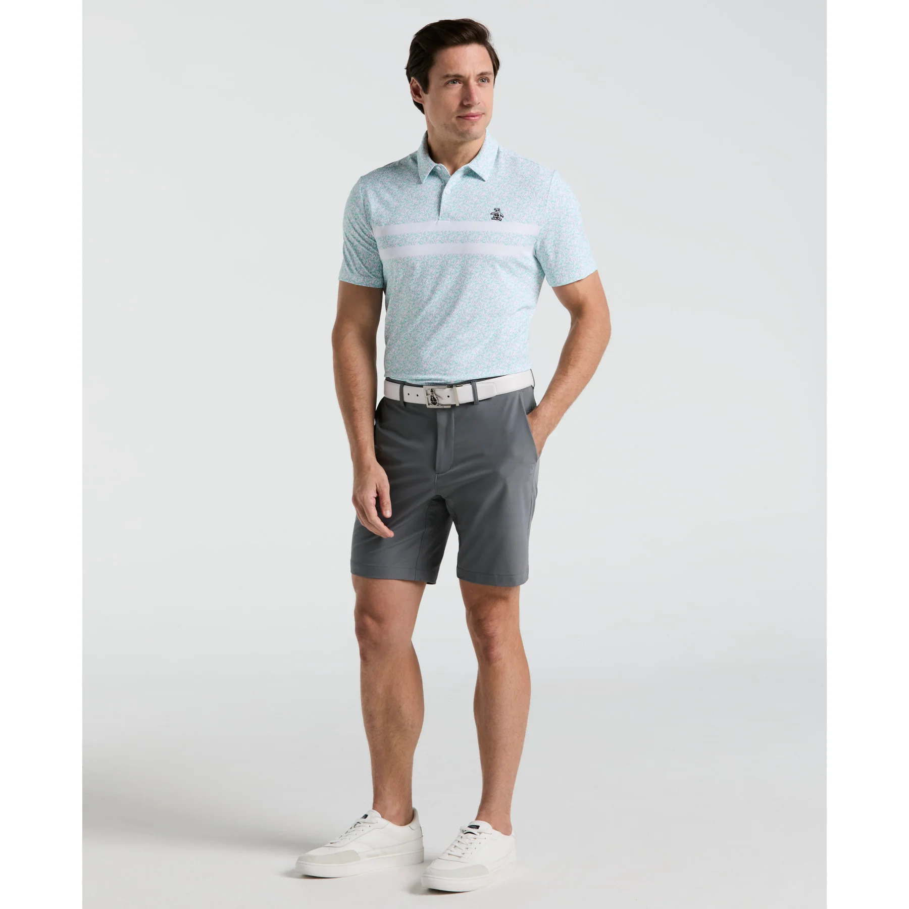 Engineered Novelty Stripe Printed Golf Polo Shirt In Bright White - Image 4