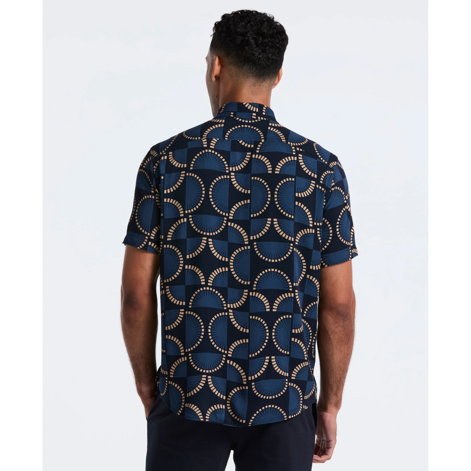 Fan Print Short Sleeve Shirt In Dark Sapphire - Image 2