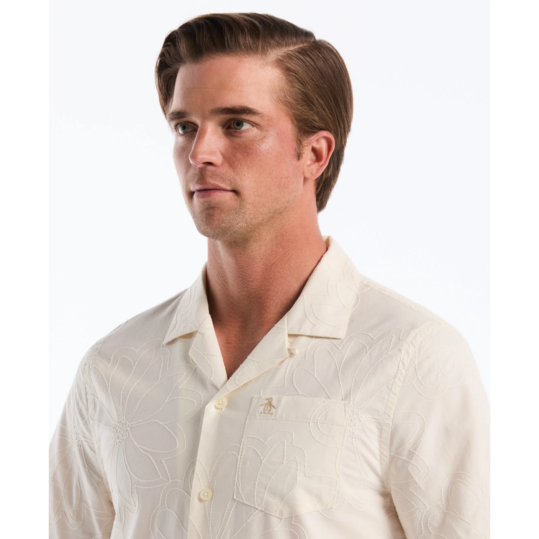 Floral Embroidered Short Sleeve Shirt In Birch - Image 3