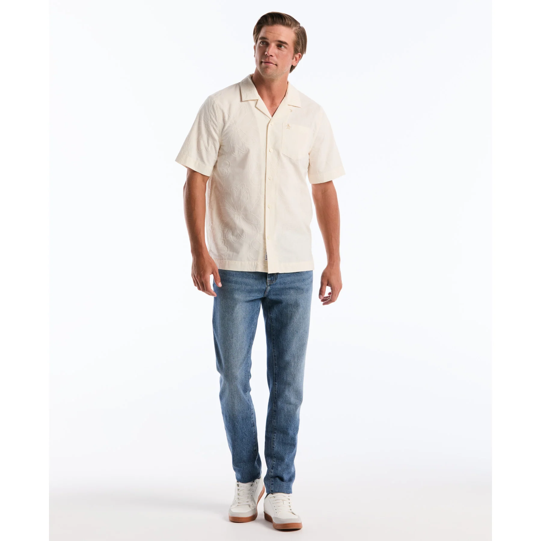 Floral Embroidered Short Sleeve Shirt In Birch - Image 4