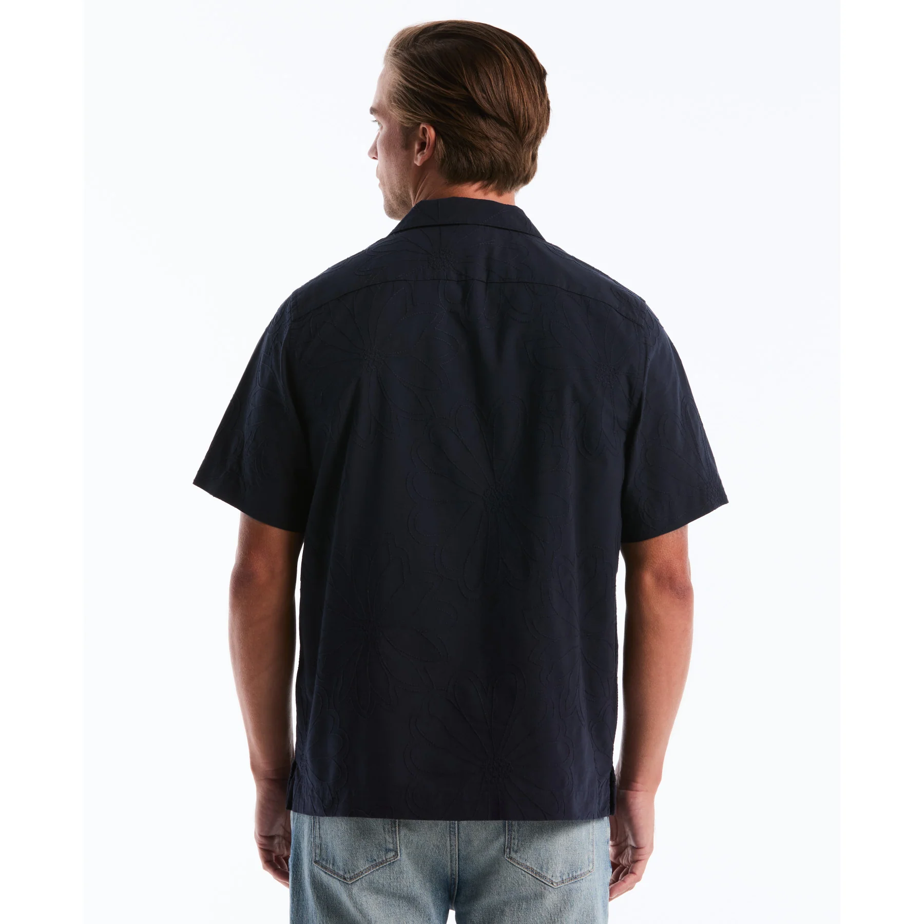 Floral Embroidered Short Sleeve Shirt In Dark Sapphire - Image 2