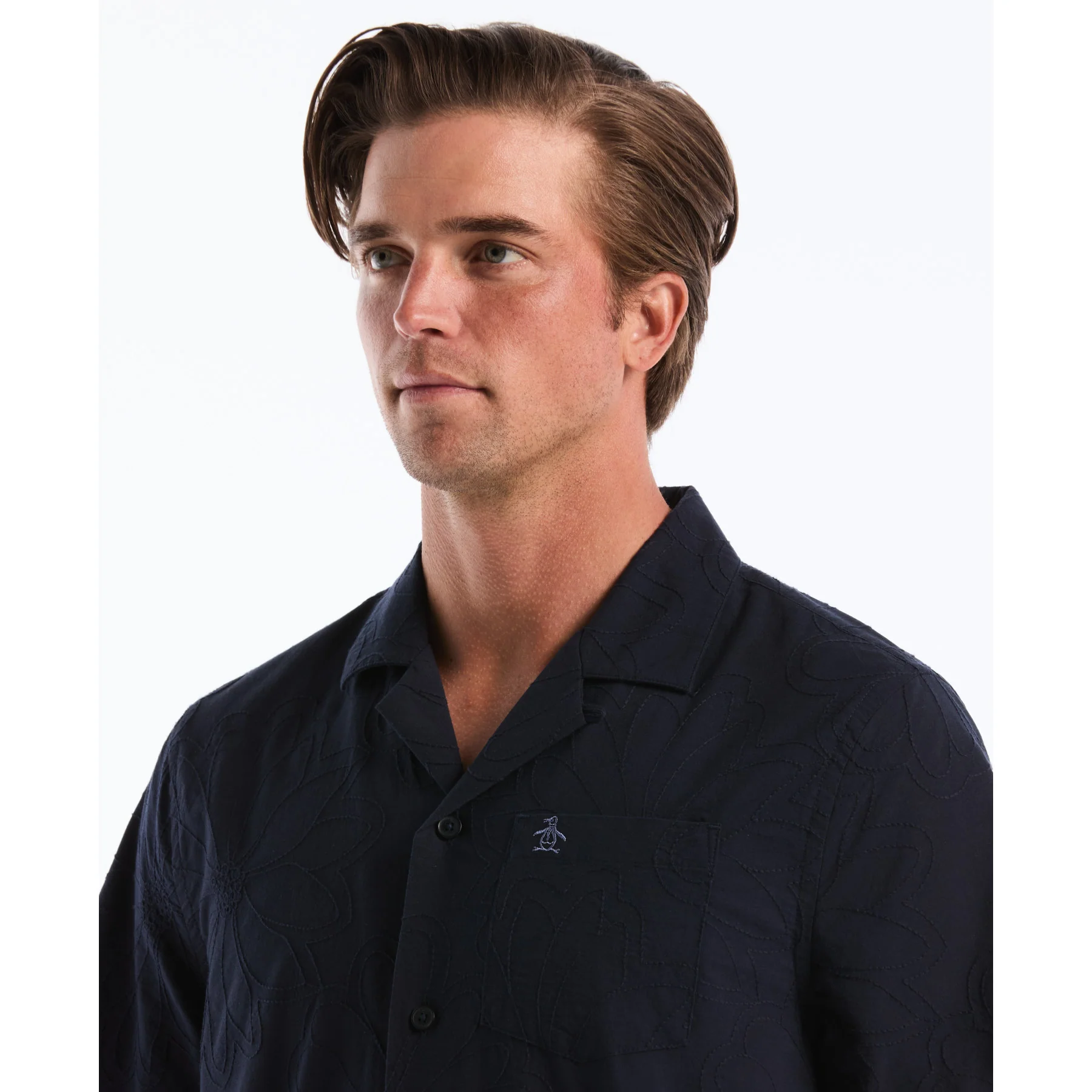 Floral Embroidered Short Sleeve Shirt In Dark Sapphire - Image 3