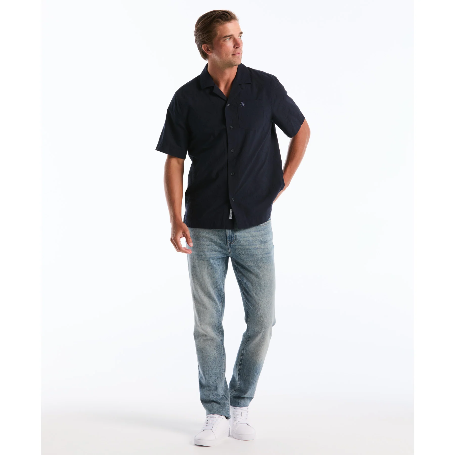 Floral Embroidered Short Sleeve Shirt In Dark Sapphire - Image 4