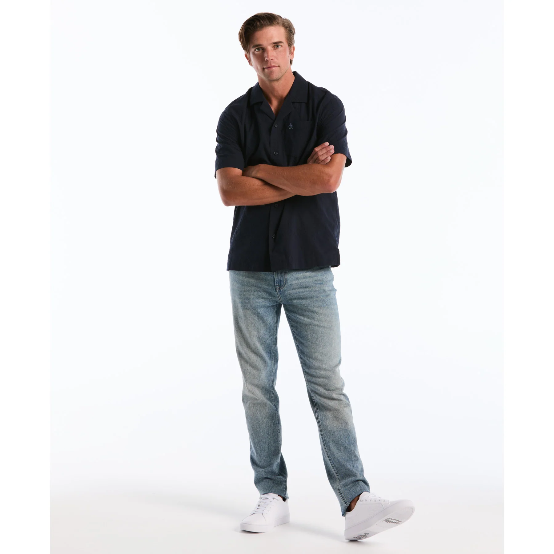 Floral Embroidered Short Sleeve Shirt In Dark Sapphire - Image 5