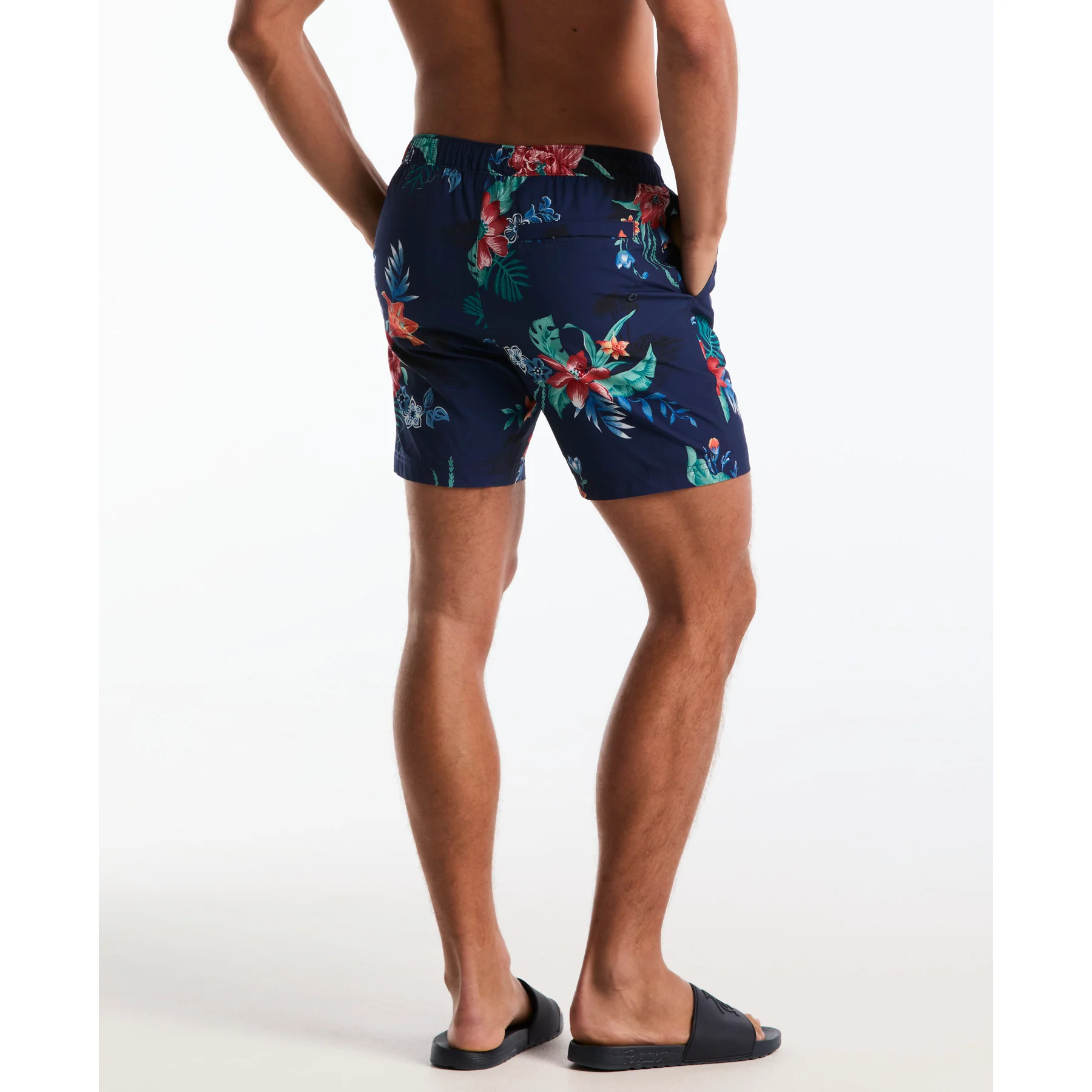 Floral Hawaiian Print Swim Shorts In Blue Depths - Image 3