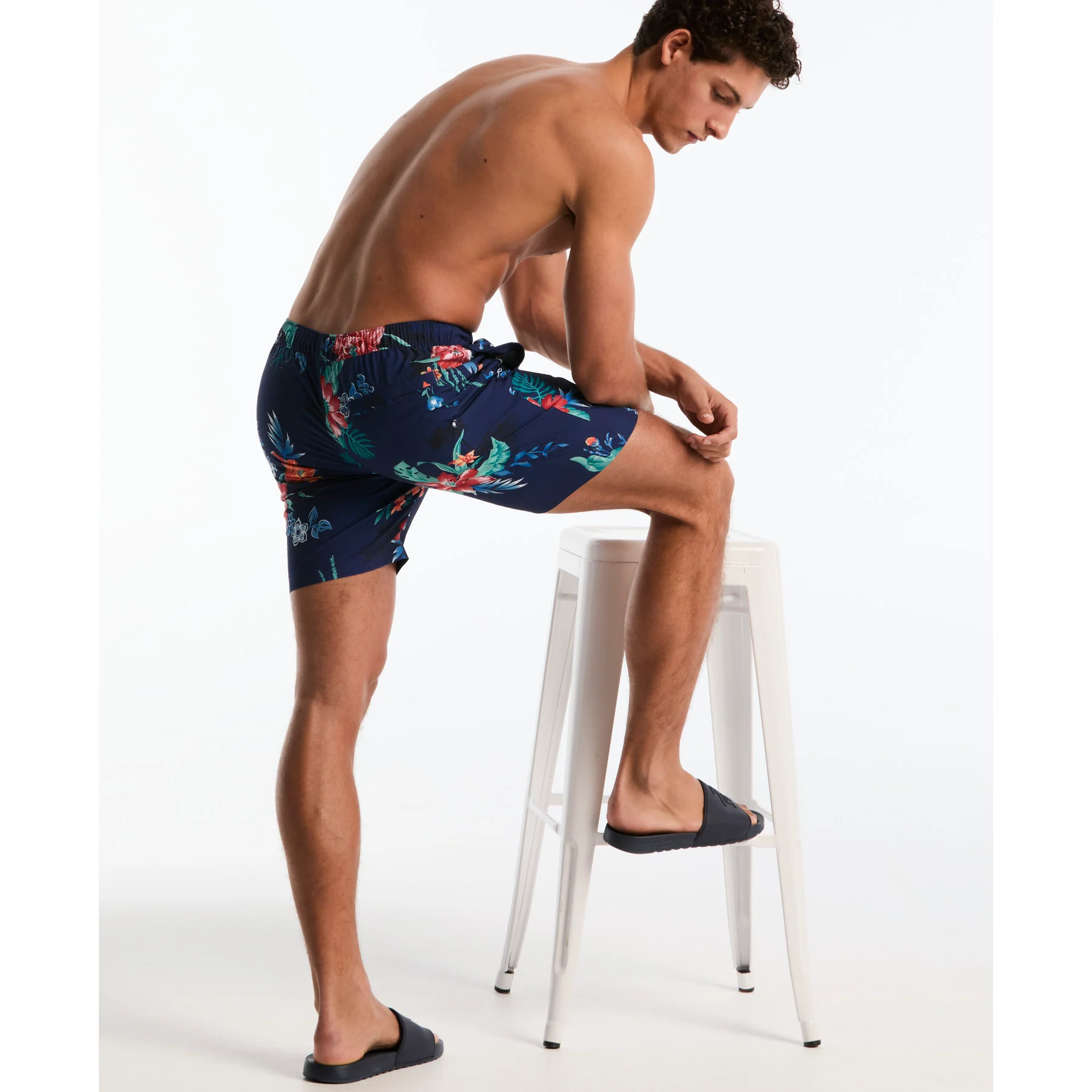 Floral Hawaiian Print Swim Shorts In Blue Depths - Image 5