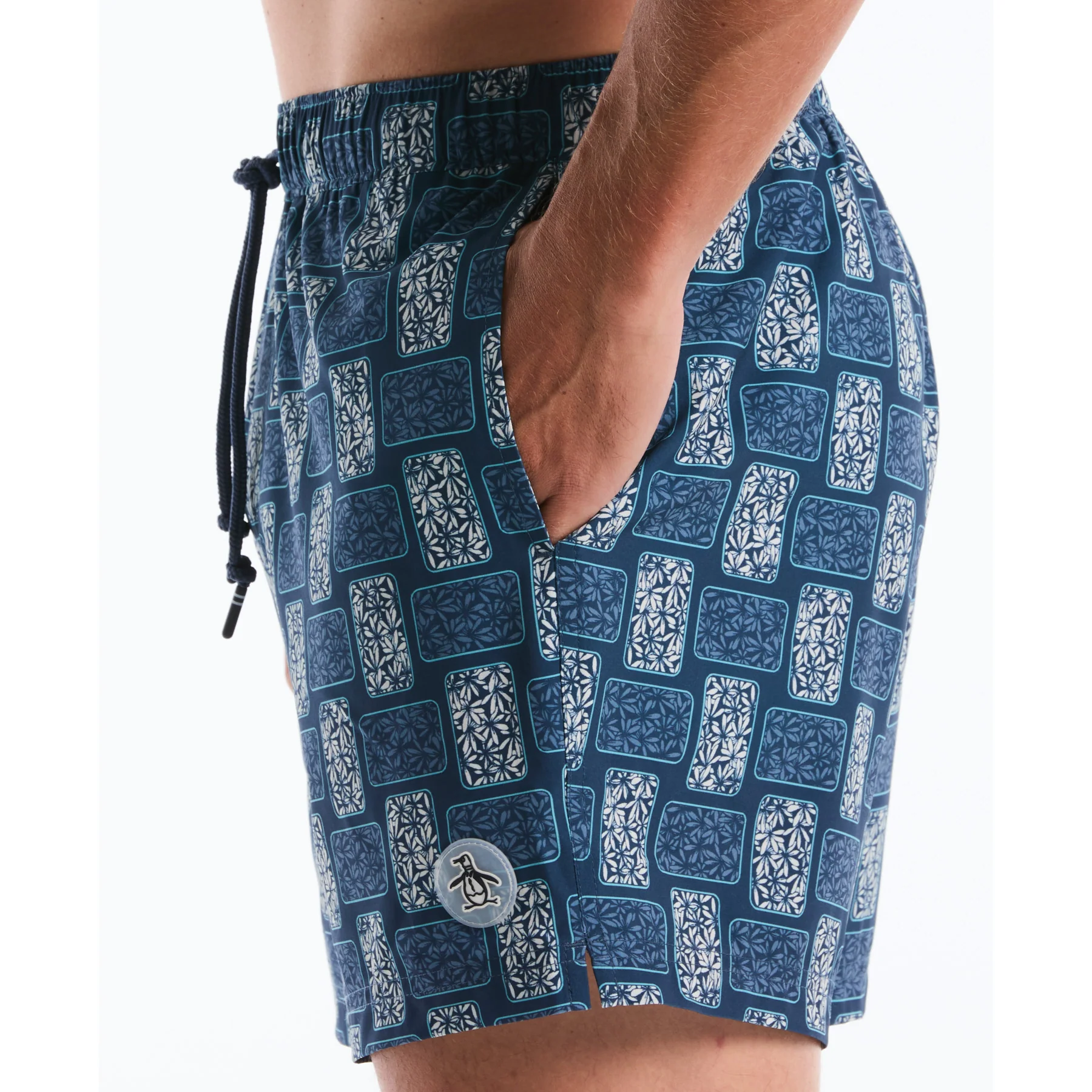 Flower Block Print Swim Shorts In Sargasso Sea - Image 4