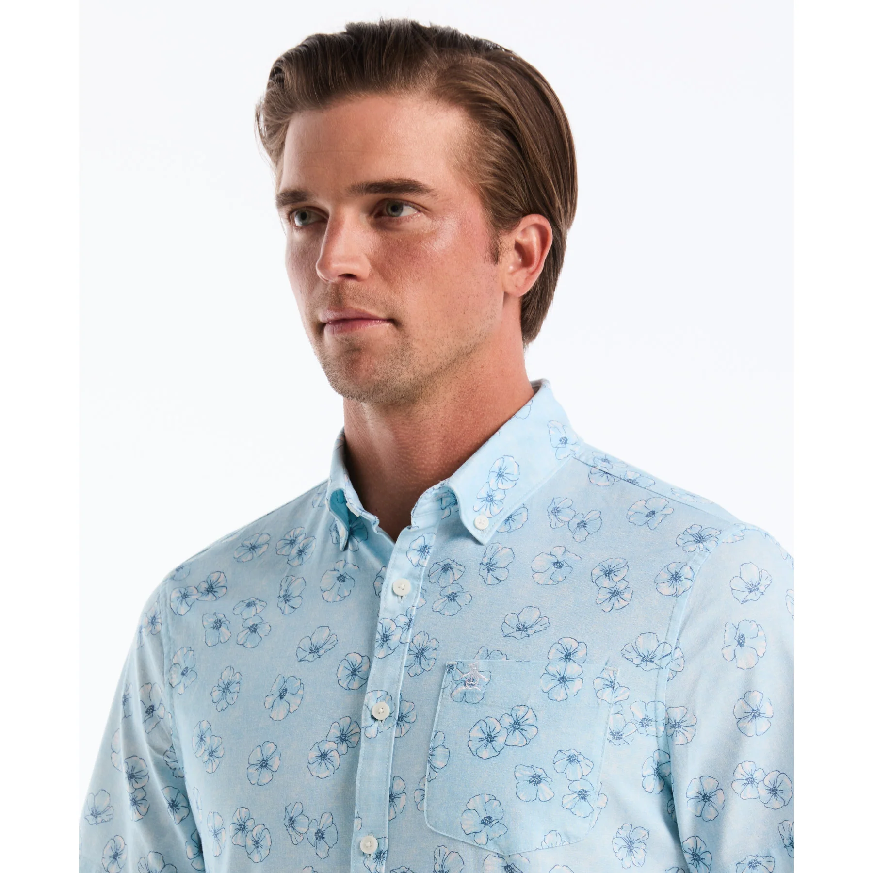 Flower Print Short Sleeve Shirt In Cool Blue - Image 3