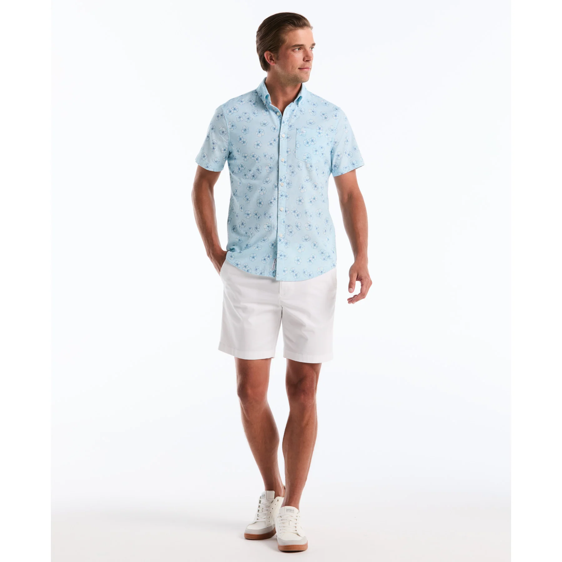 Flower Print Short Sleeve Shirt In Cool Blue - Image 4