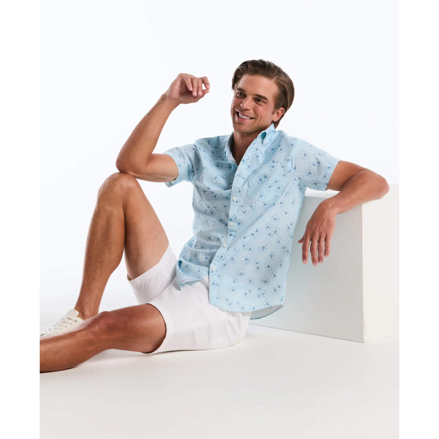 Flower Print Short Sleeve Shirt In Cool Blue - Image 5