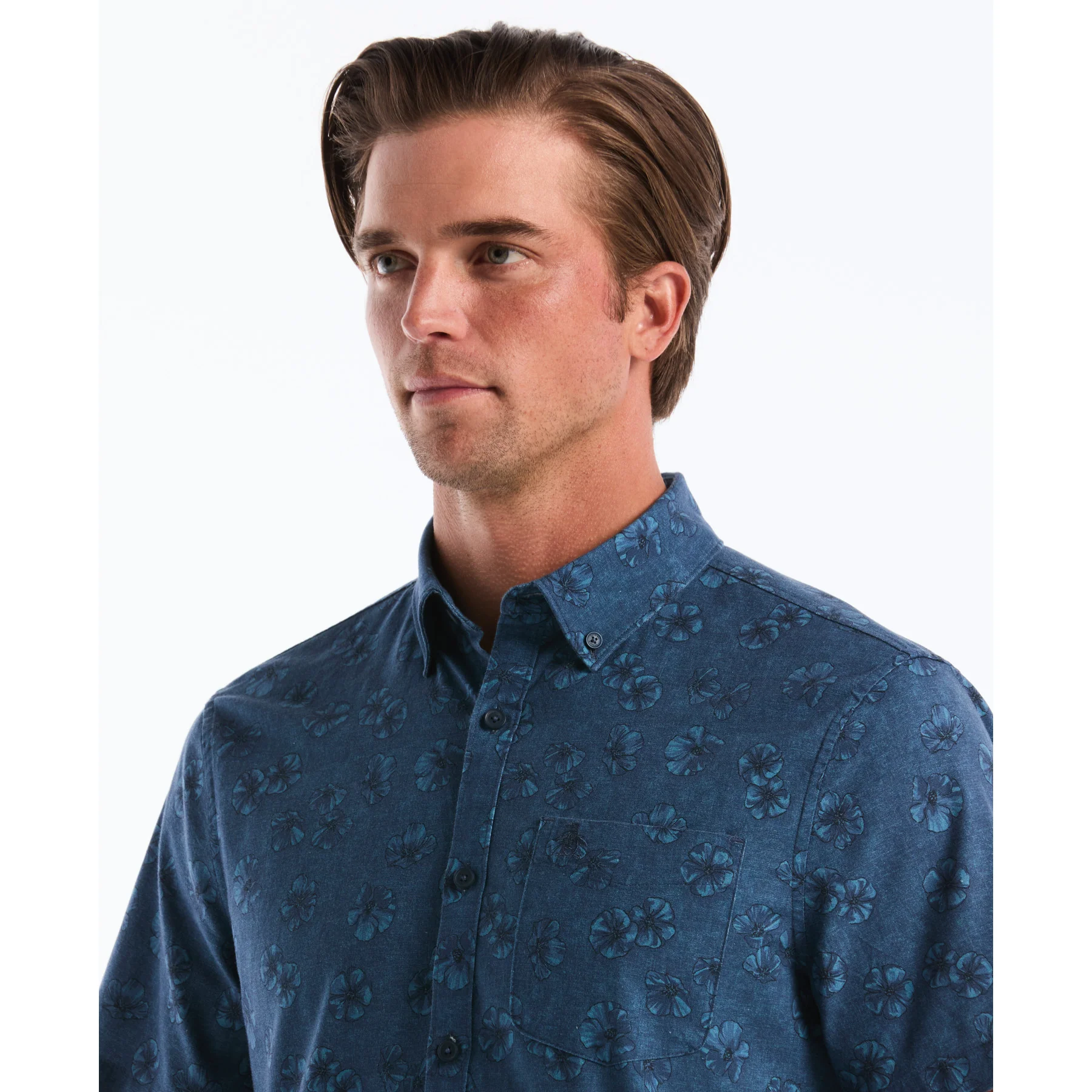 Flower Print Short Sleeve Shirt In Sargasso Sea - Image 3