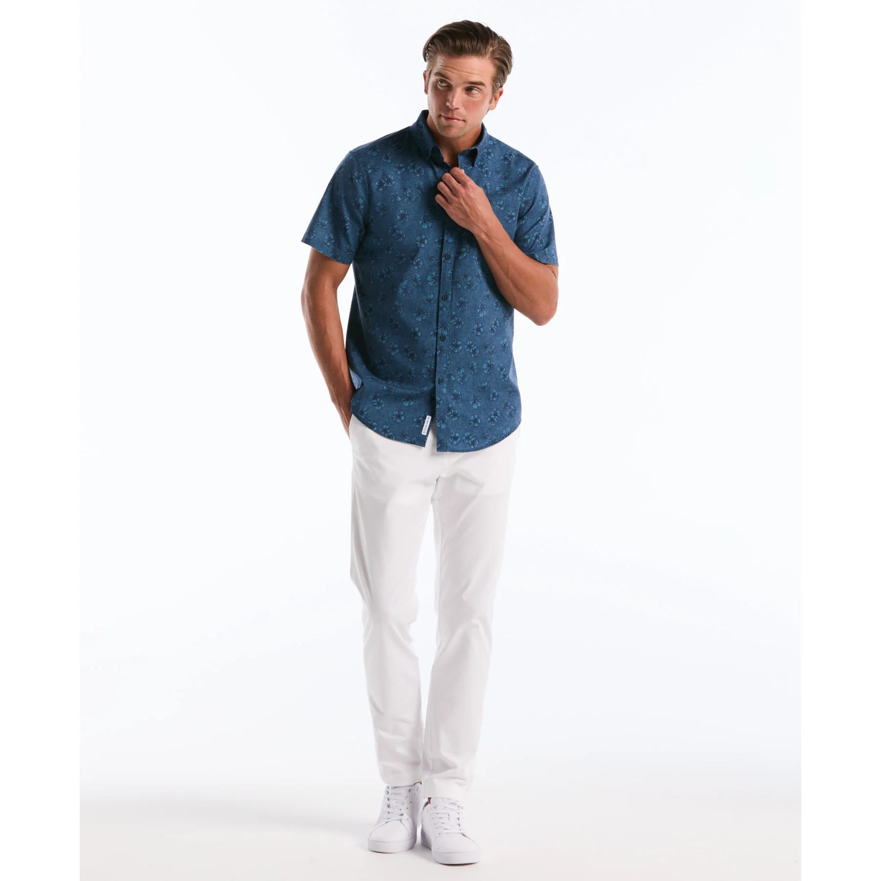 Flower Print Short Sleeve Shirt In Sargasso Sea - Image 4