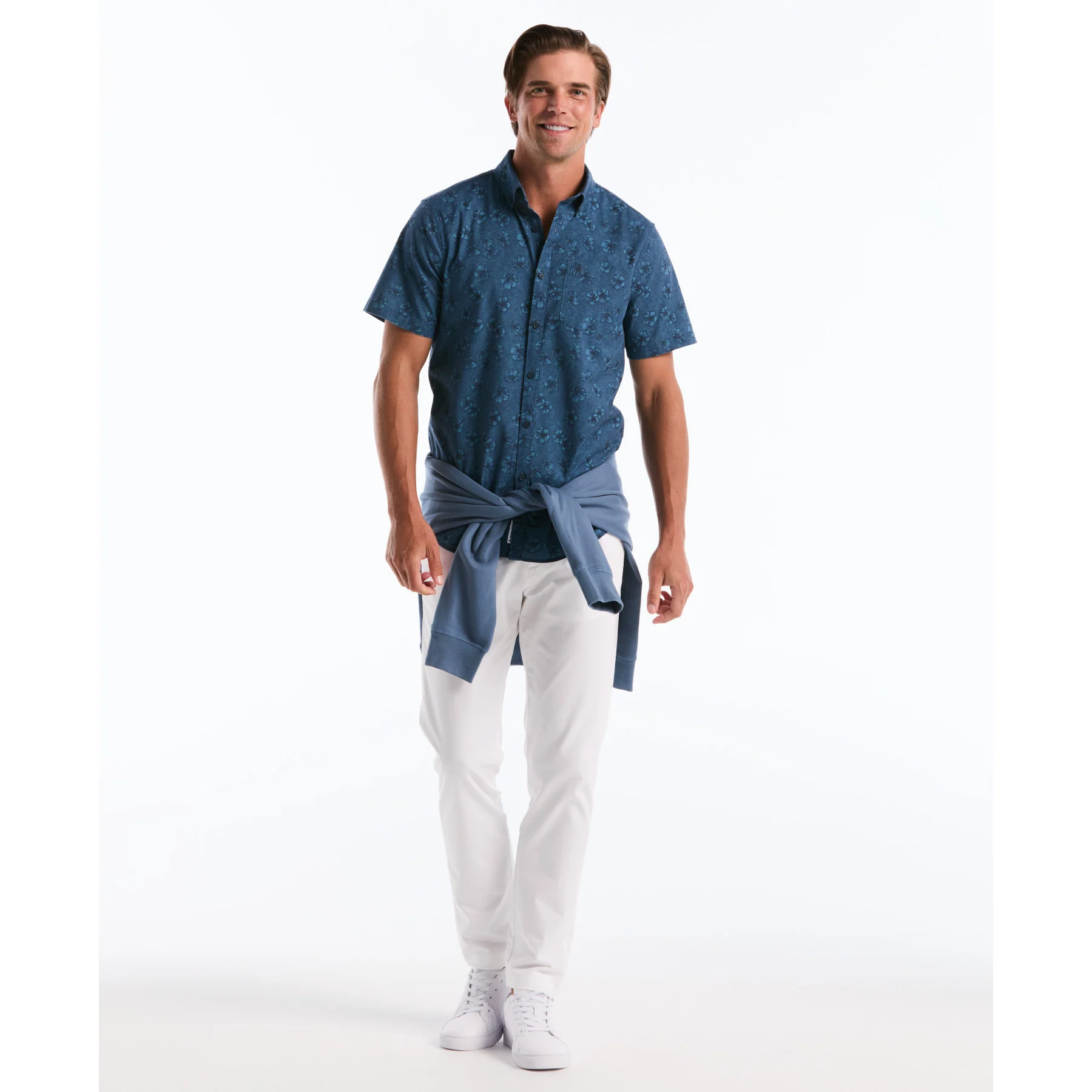 Flower Print Short Sleeve Shirt In Sargasso Sea - Image 5