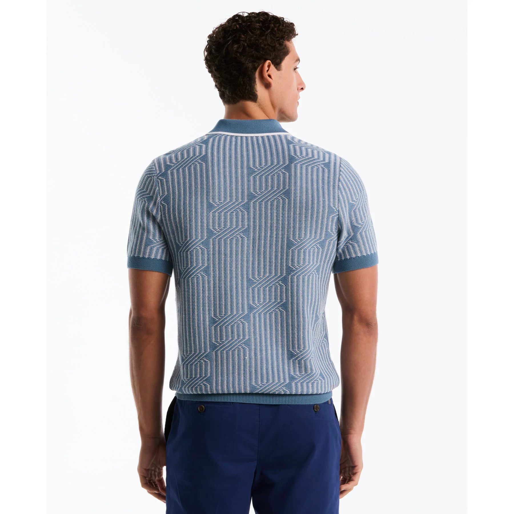 Geo Cable Quarter Zip Sweater Polo In Bright White - Image 3