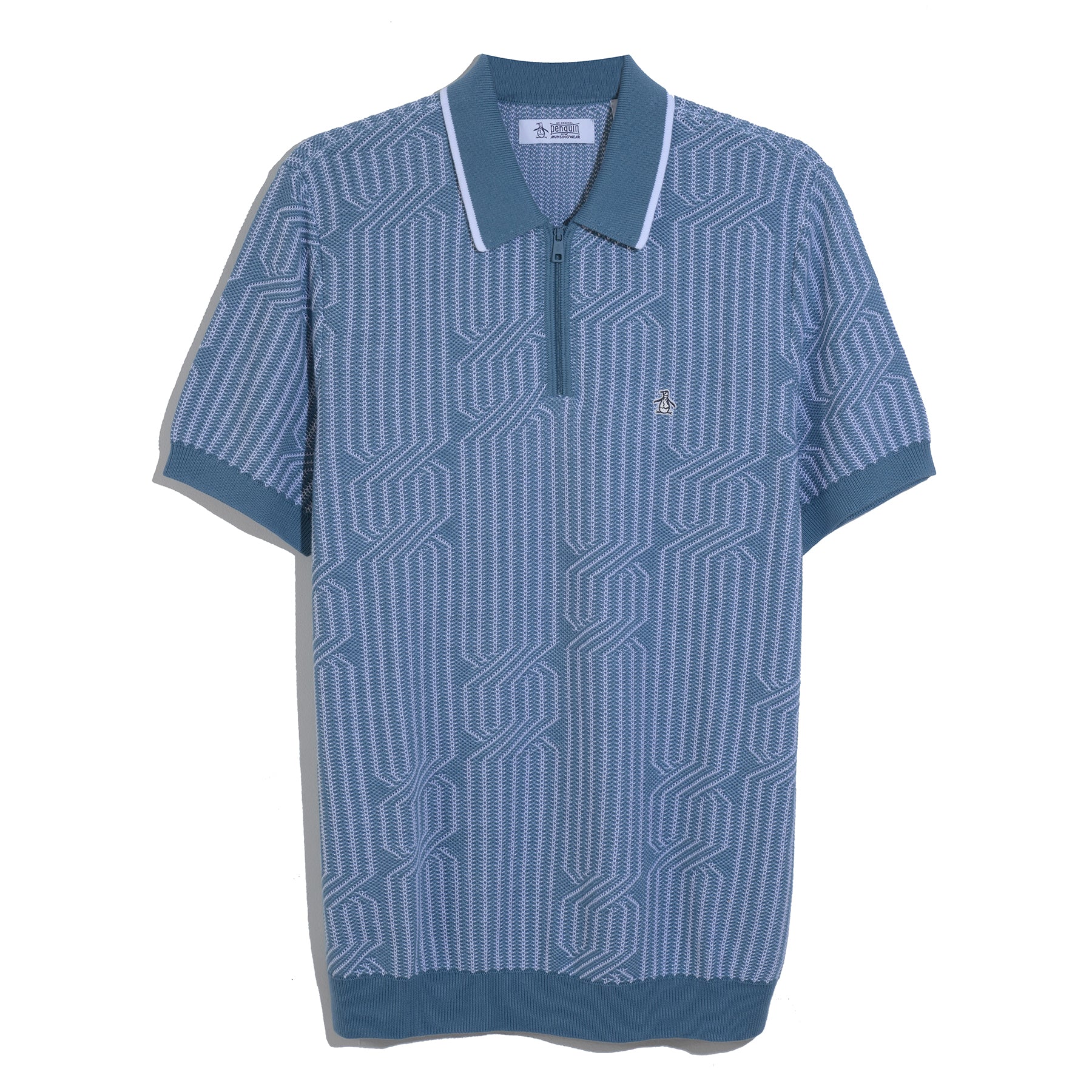 Geo Cable Quarter Zip Sweater Polo In Bright White - Image 6