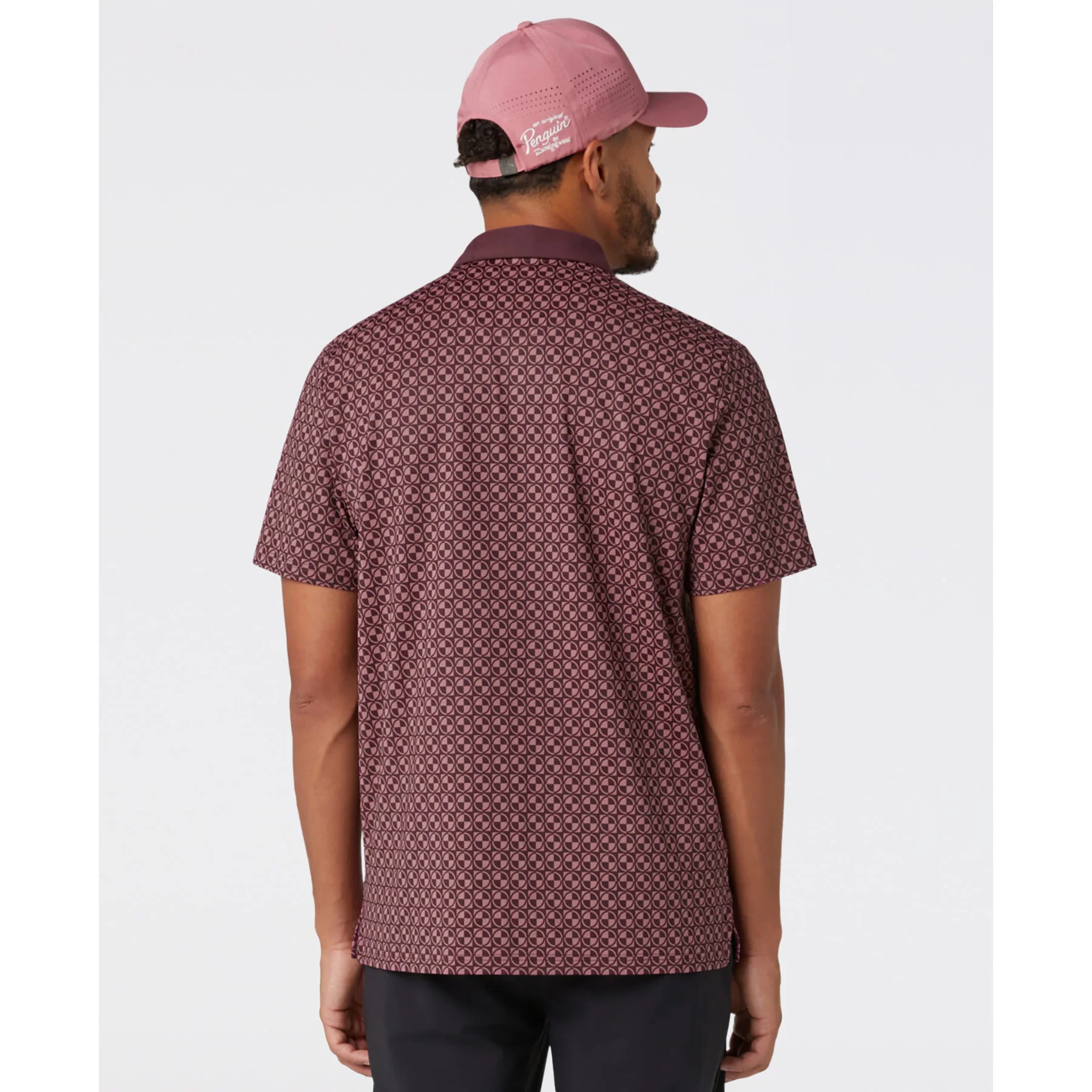Geo Colour Block Golf Polo In Mauve Wine - Image 2
