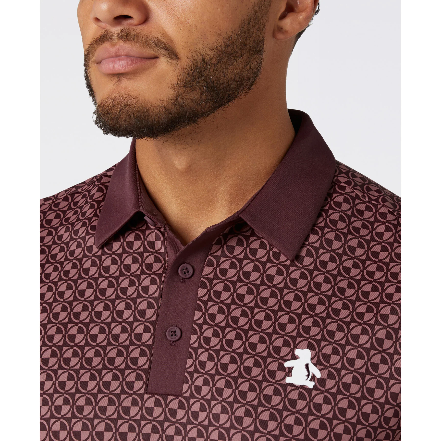 Geo Colour Block Golf Polo In Mauve Wine - Image 3