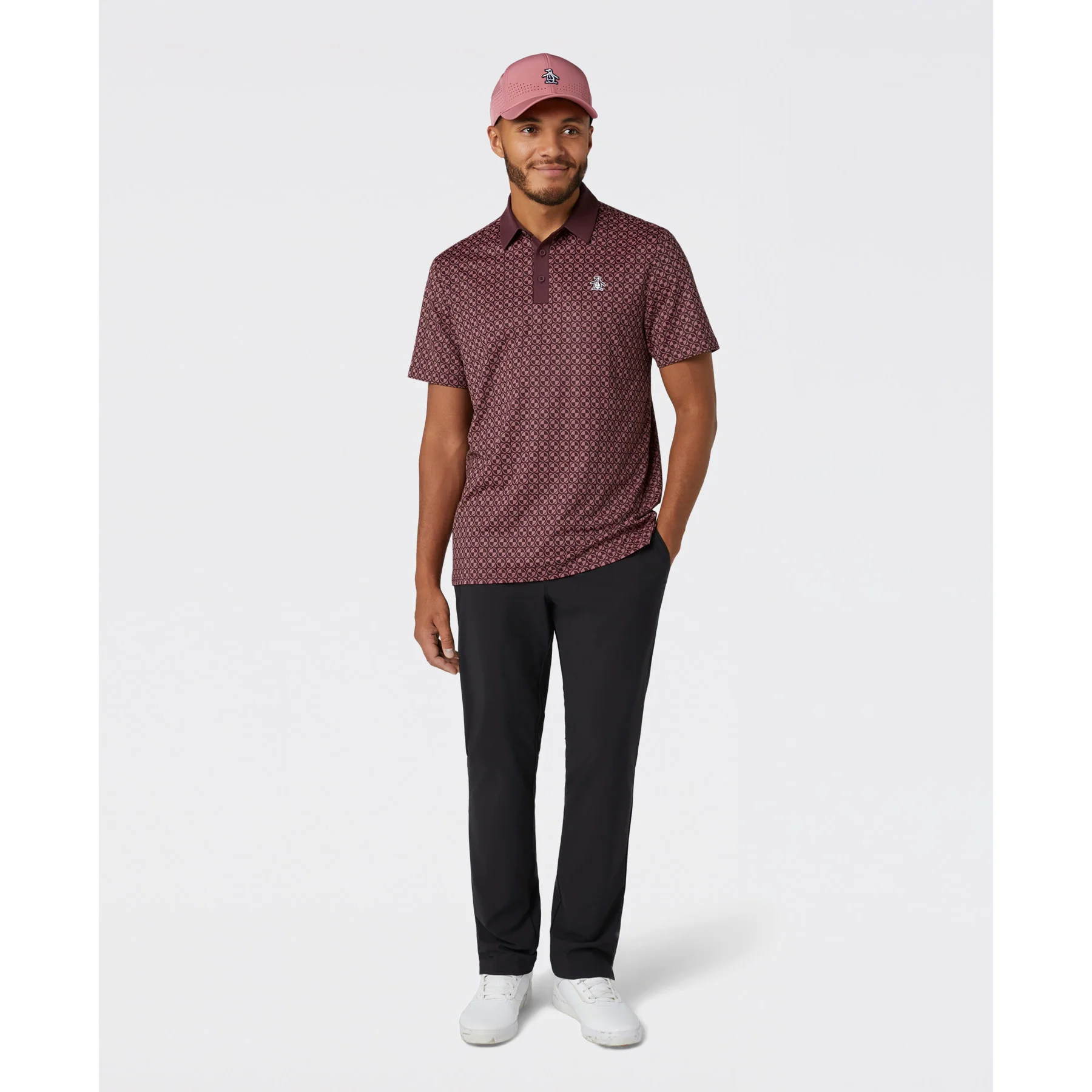 Geo Colour Block Golf Polo In Mauve Wine - Image 4