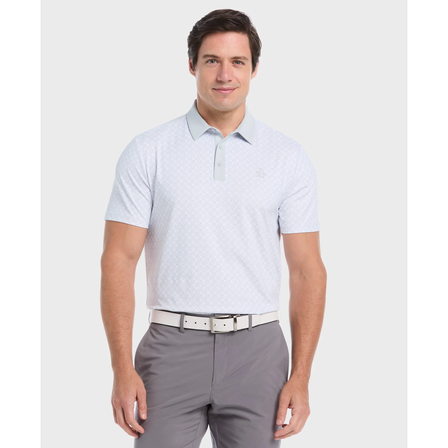 Geo Colour Block Golf Polo In Bright White