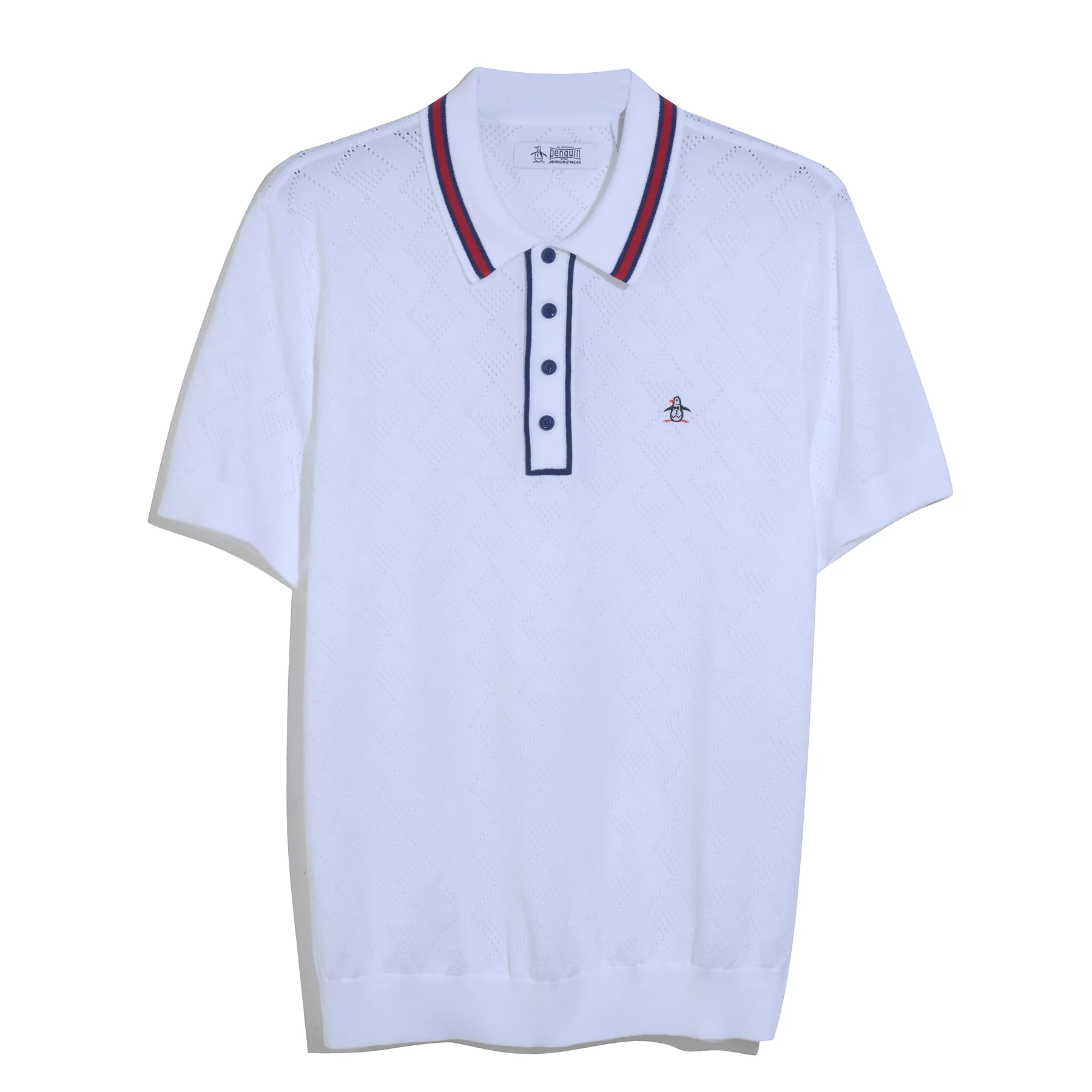 Geometric Eyelet Sweater Polo In Bright White - Image 6