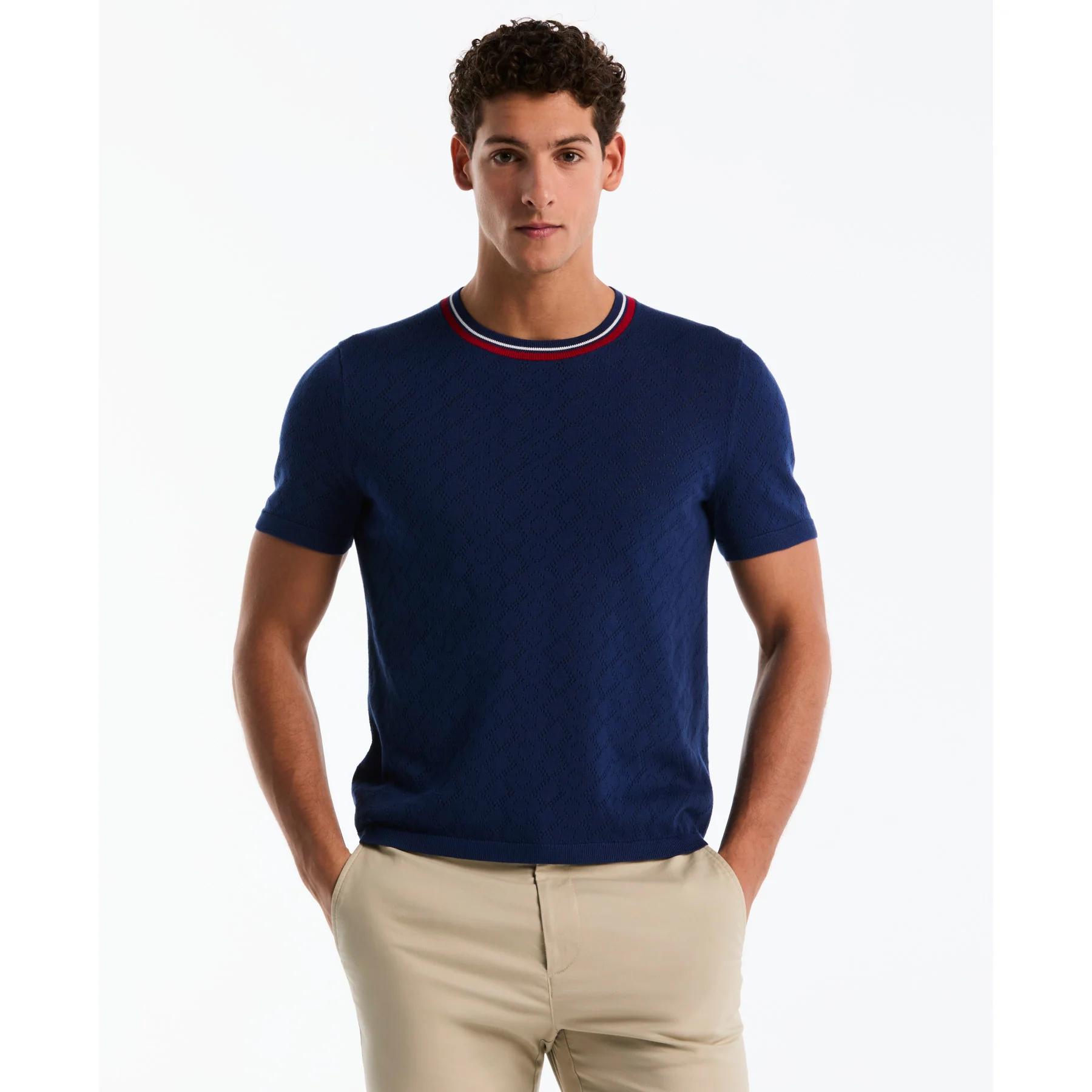 Geometric Eyelet Sweater T-Shirt In Blue Depths