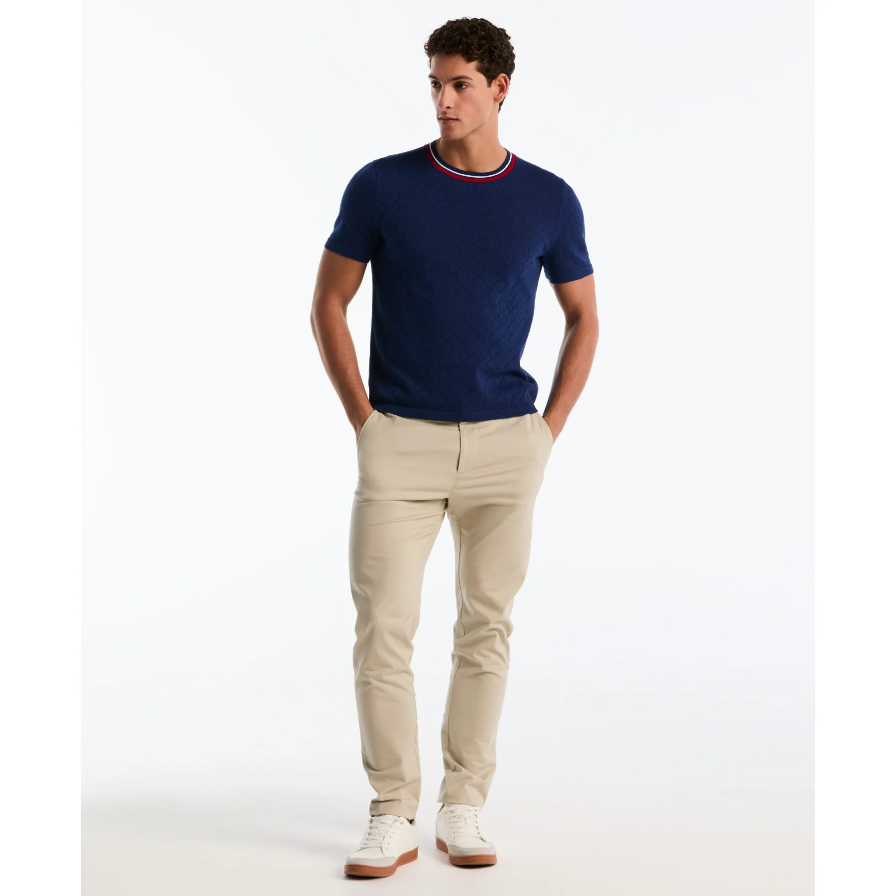 Geometric Eyelet Sweater T-Shirt In Blue Depths - Image 2