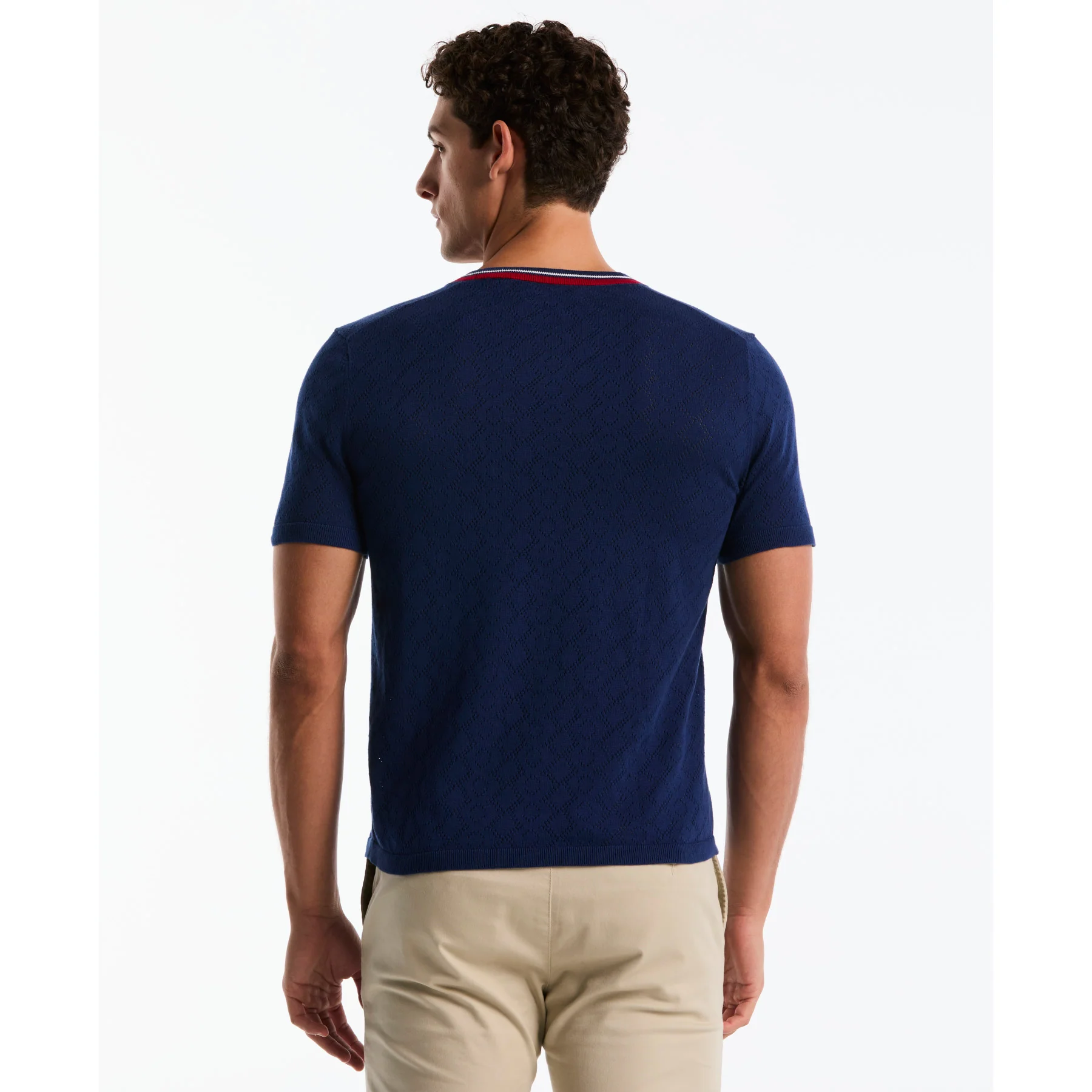 Geometric Eyelet Sweater T-Shirt In Blue Depths - Image 3