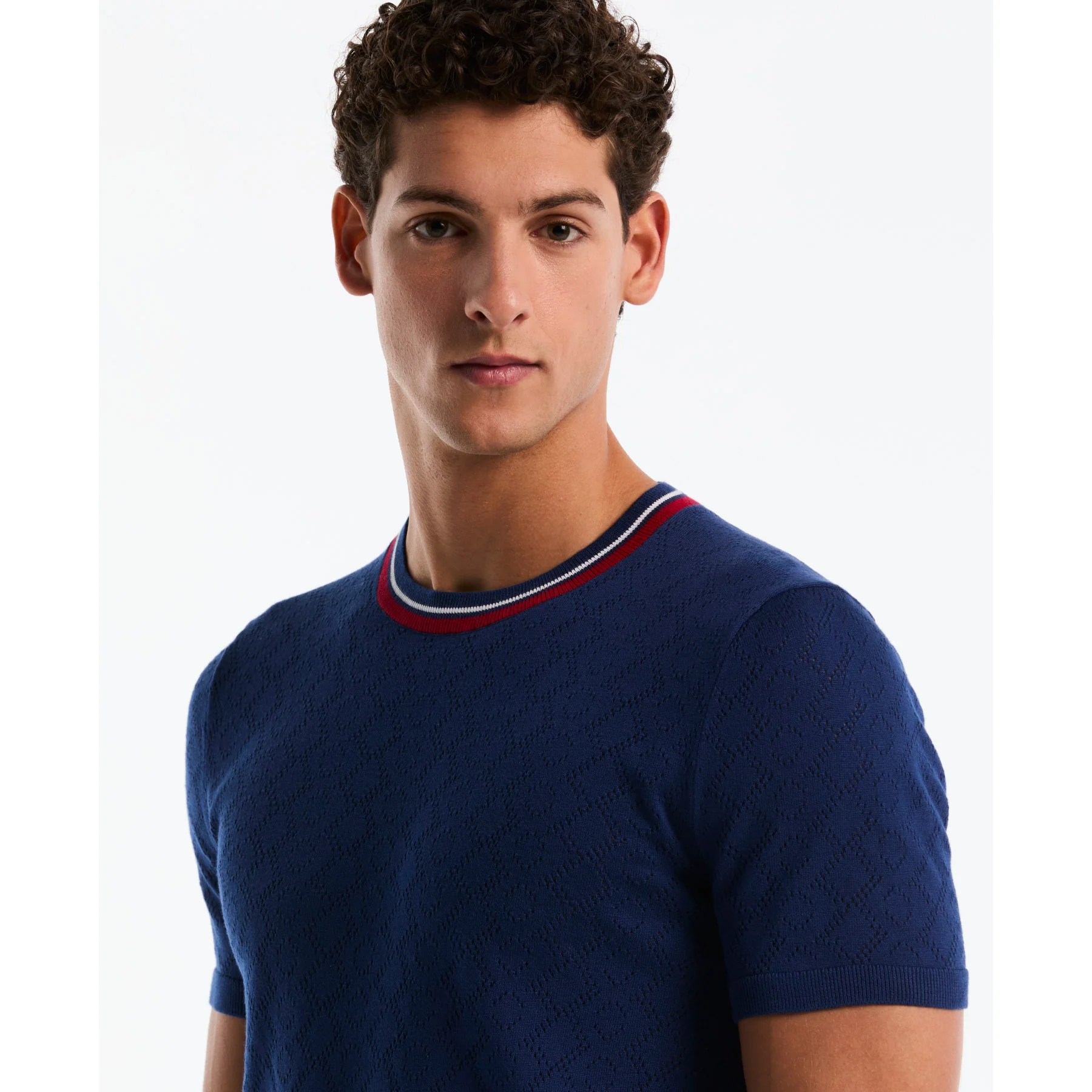 Geometric Eyelet Sweater T-Shirt In Blue Depths - Image 4