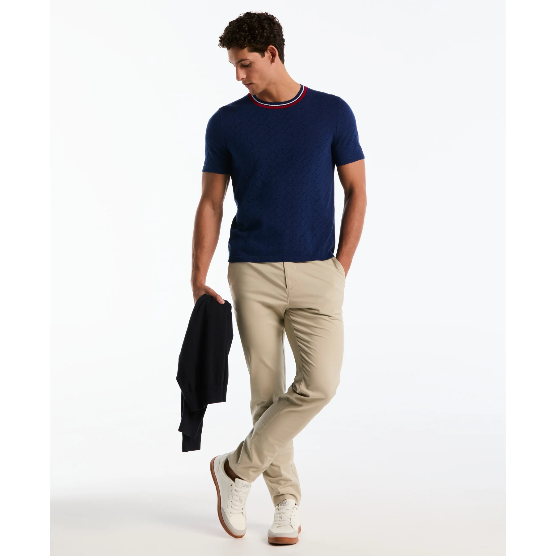 Geometric Eyelet Sweater T-Shirt In Blue Depths - Image 5