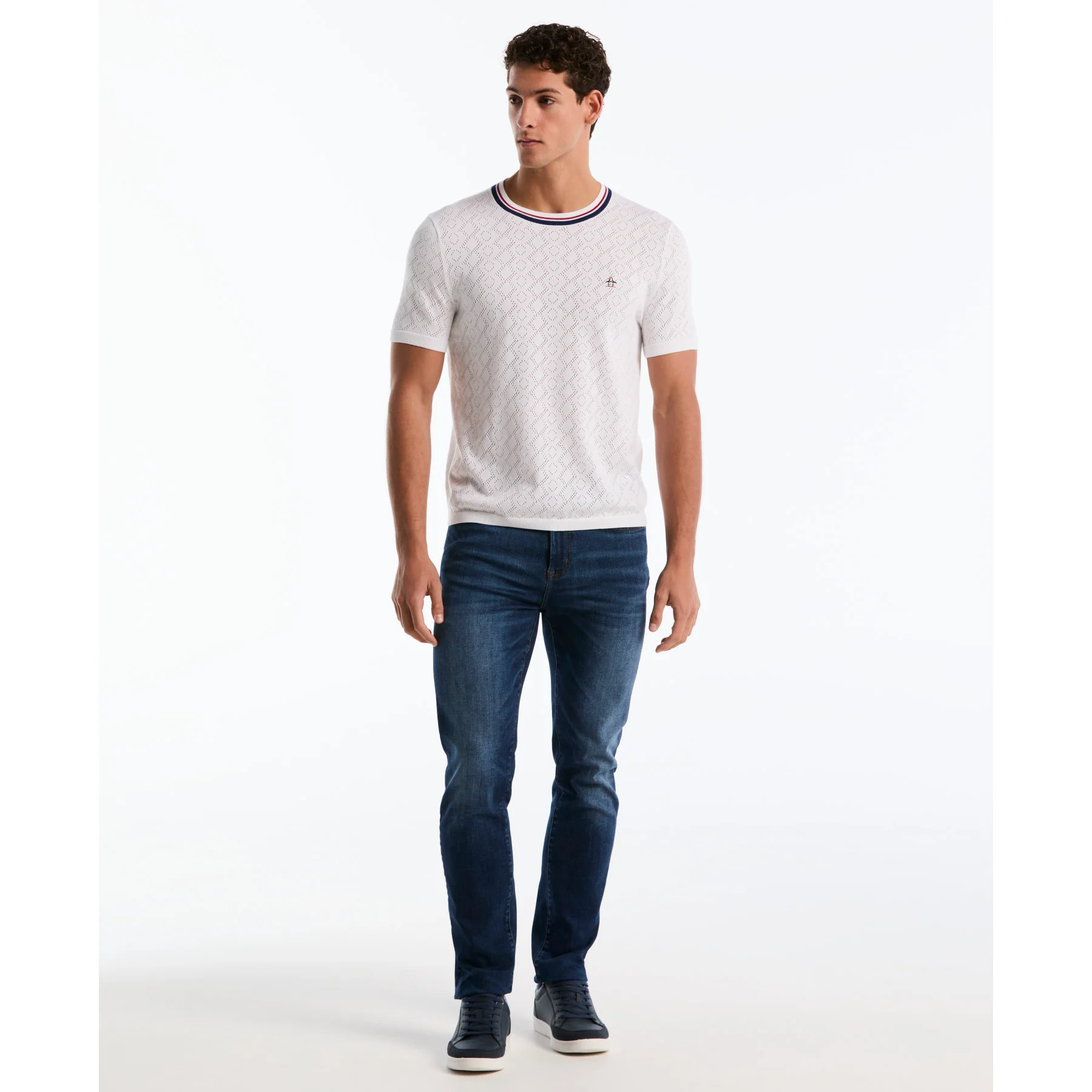 Geometric Eyelet Sweater T-Shirt In Bright White - Image 2