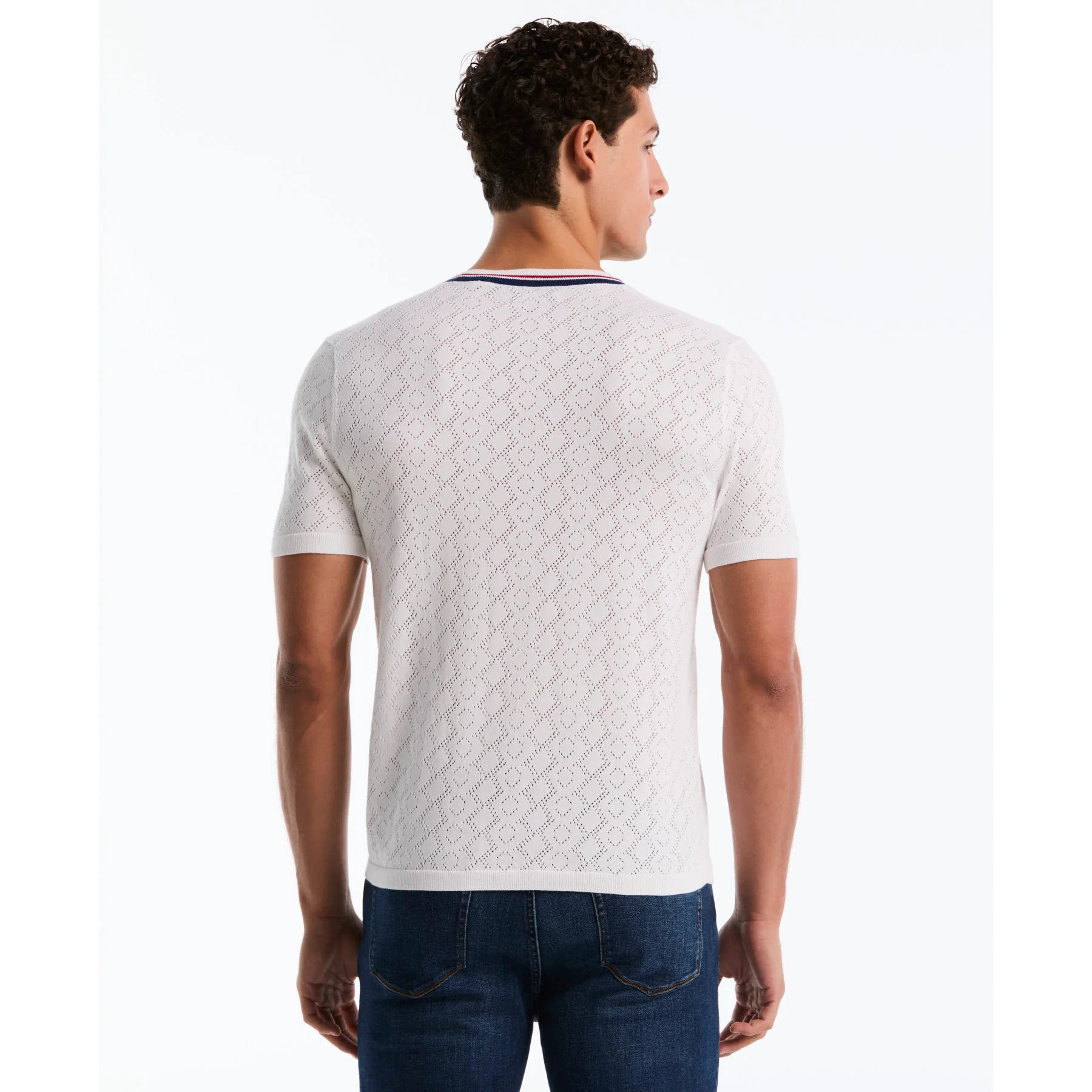 Geometric Eyelet Sweater T-Shirt In Bright White - Image 3