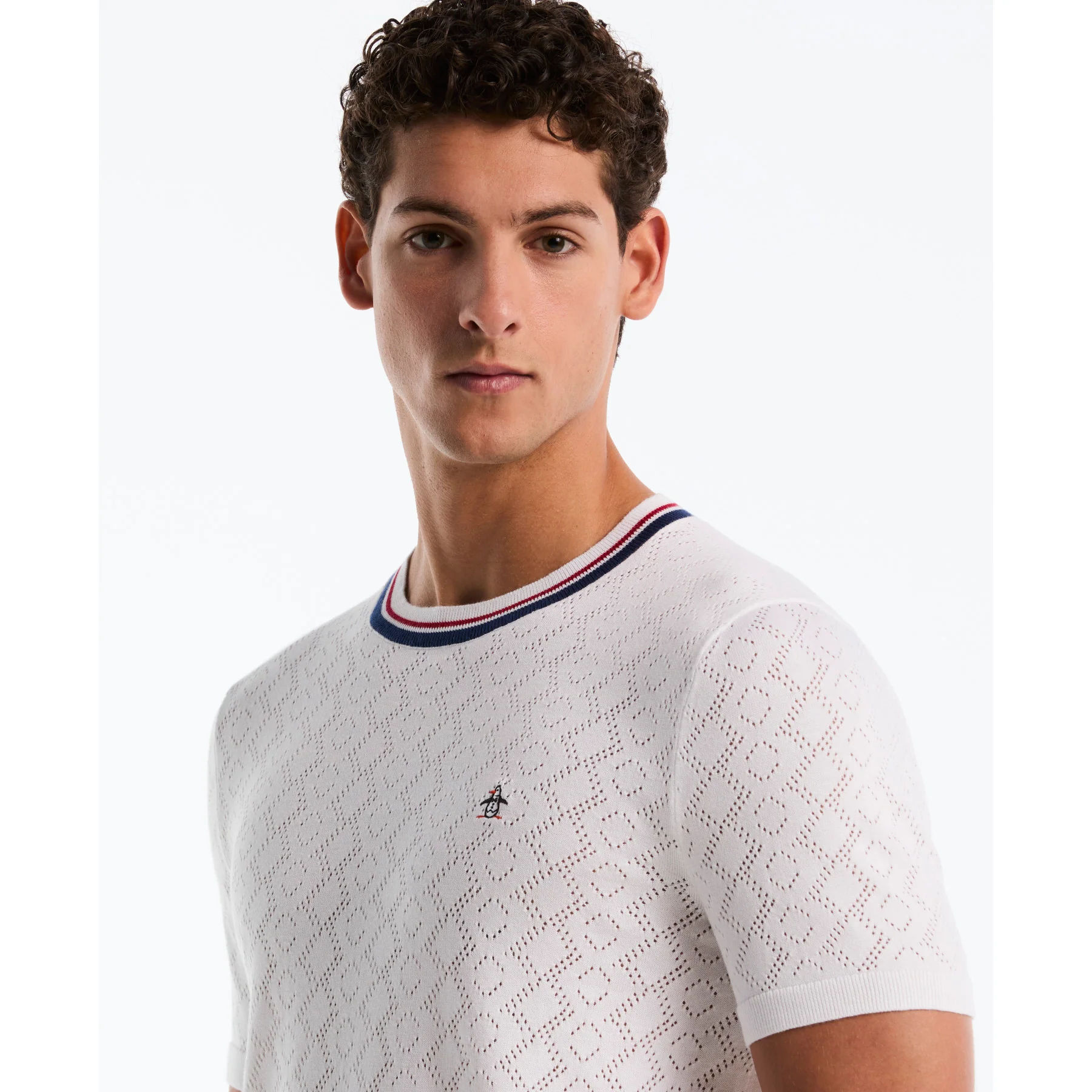 Geometric Eyelet Sweater T-Shirt In Bright White - Image 4