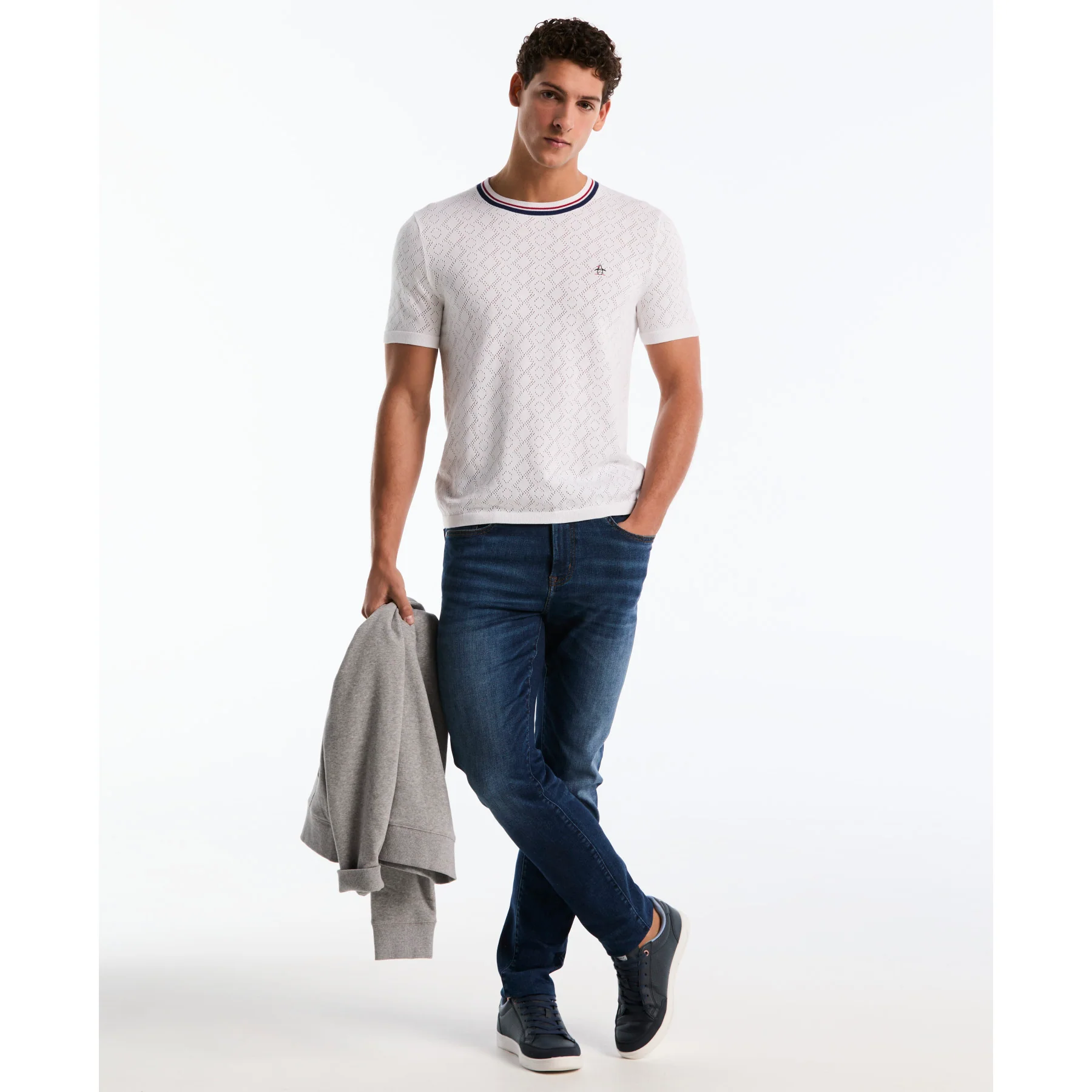 Geometric Eyelet Sweater T-Shirt In Bright White - Image 5