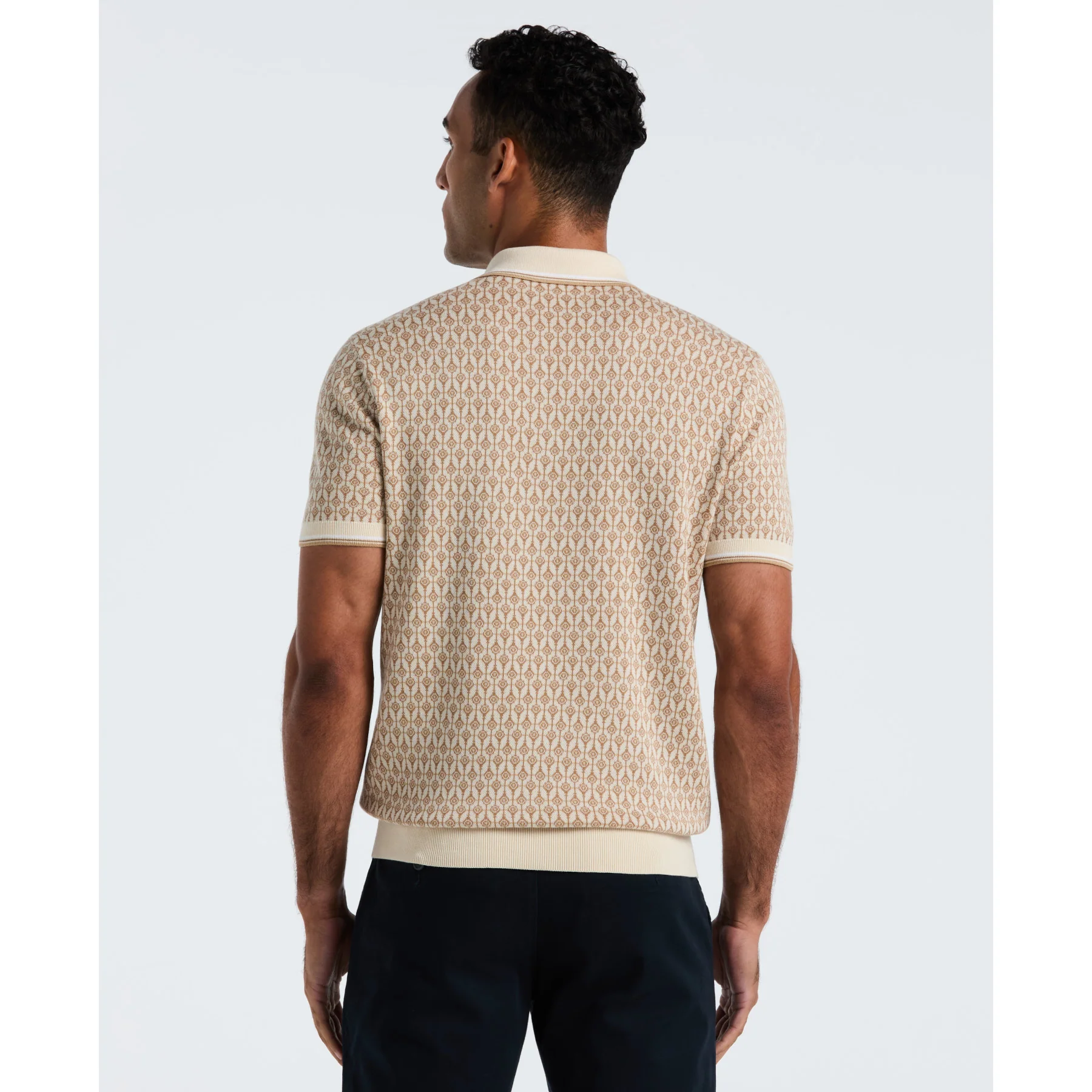 Geometric Jacquard 1/4 Zip Sweater Polo In Birch - Image 2