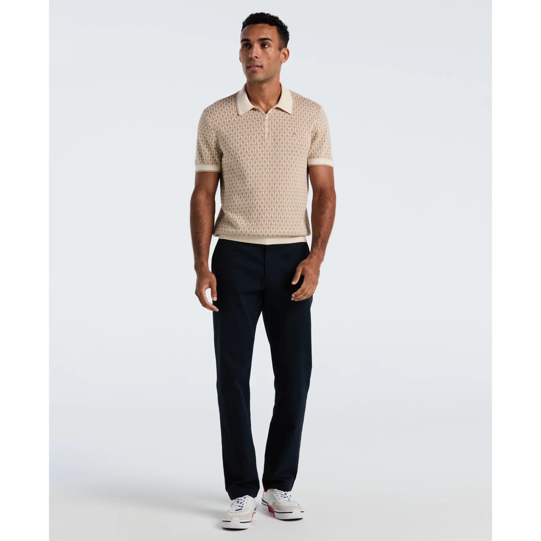Geometric Jacquard 1/4 Zip Sweater Polo In Birch - Image 4