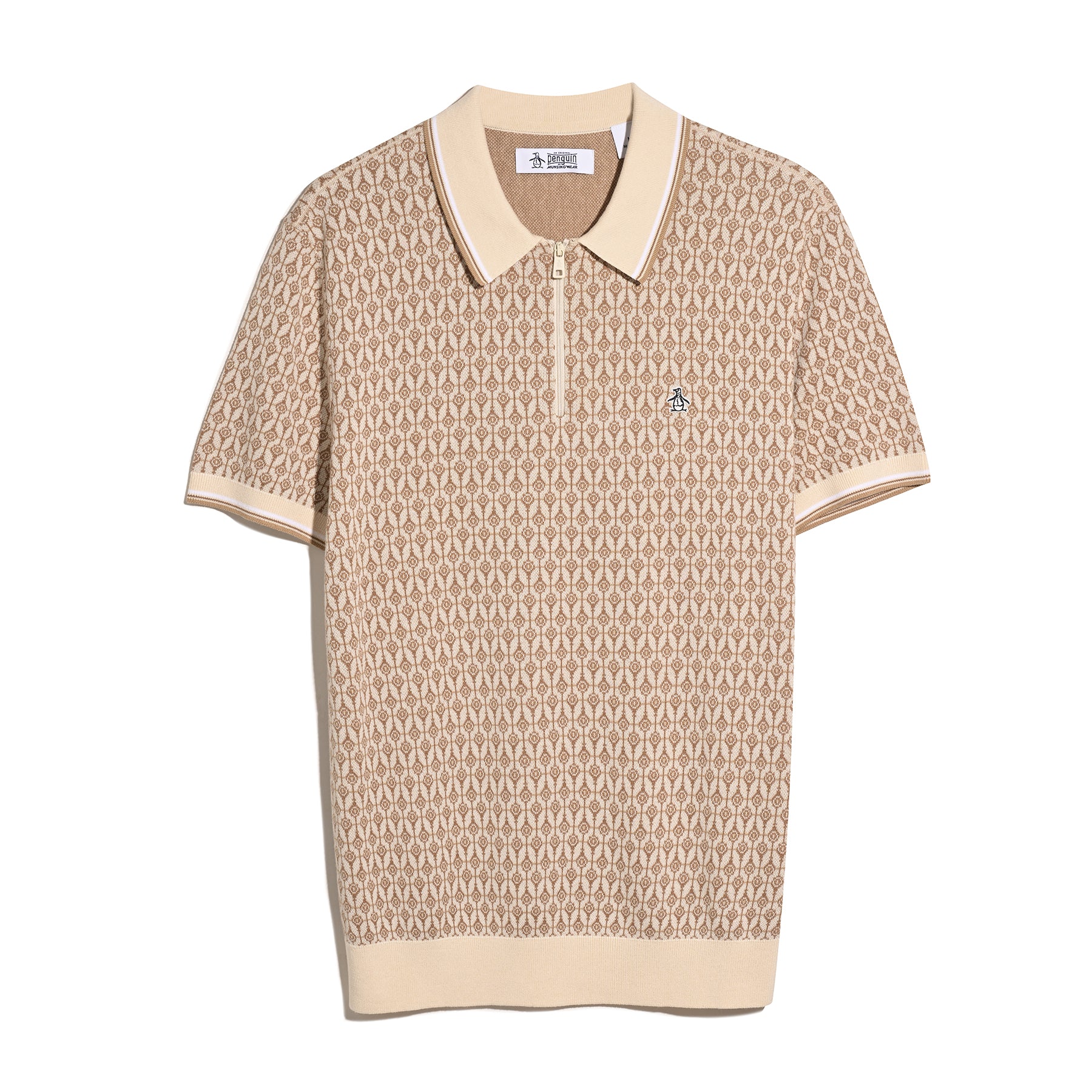 Geometric Jacquard 1/4 Zip Sweater Polo In Birch - Image 5
