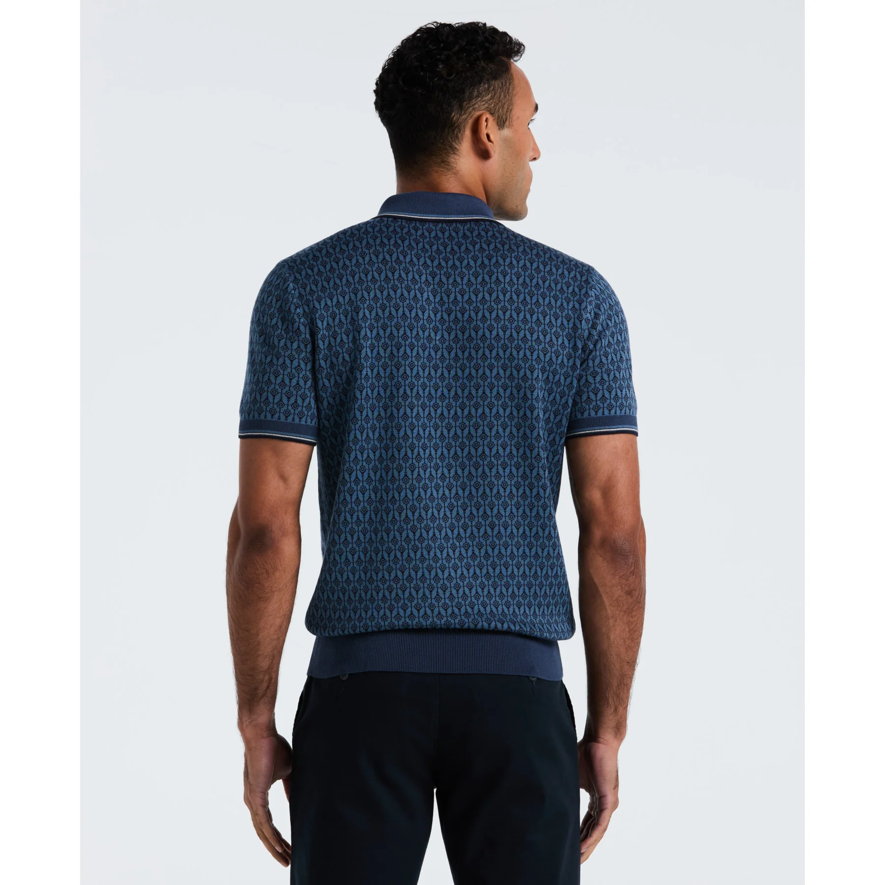 Geometric Jacquard 1/4 Zip Sweater Polo In Sargasso Sea - Image 2