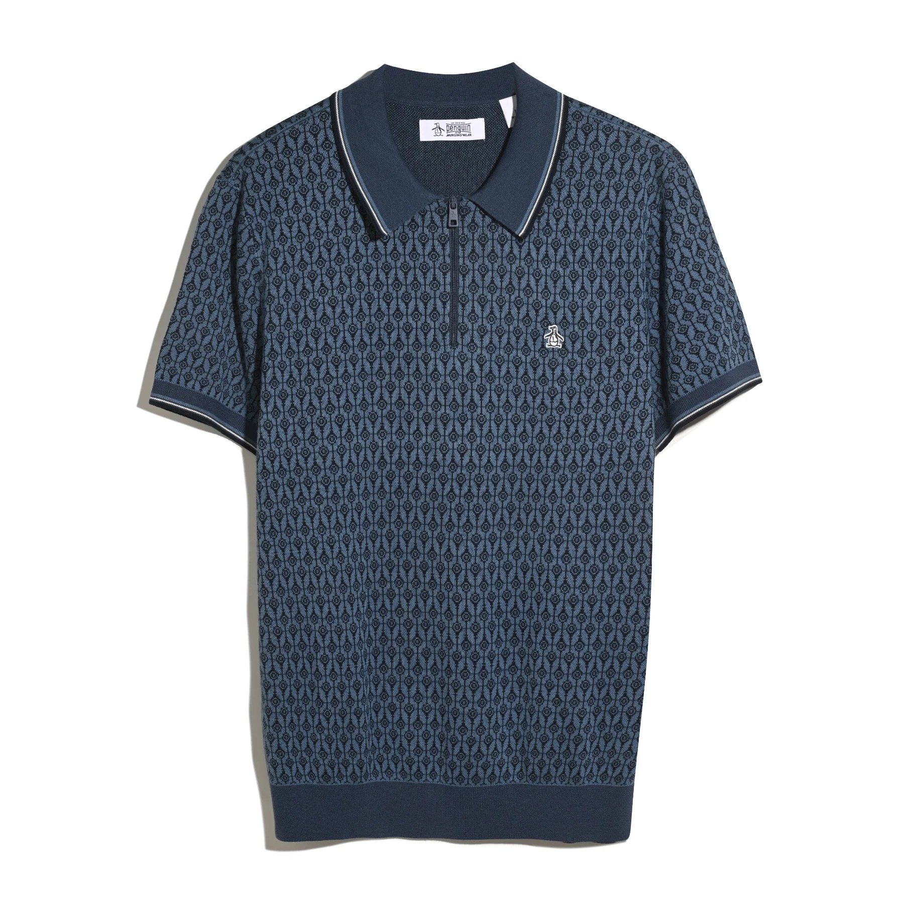 Geometric Jacquard 1/4 Zip Sweater Polo In Sargasso Sea - Image 5
